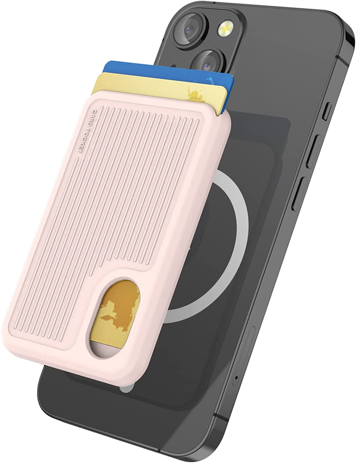 AHASTYLE Card Holder for Back of Phone for Magsafe Strong Magnetic【Rfid Shielding】 Silicone Wallet Compatible with Iphone 14/13/12/Pro/Pro Max/Mini (Pink)  AHASTYLE   