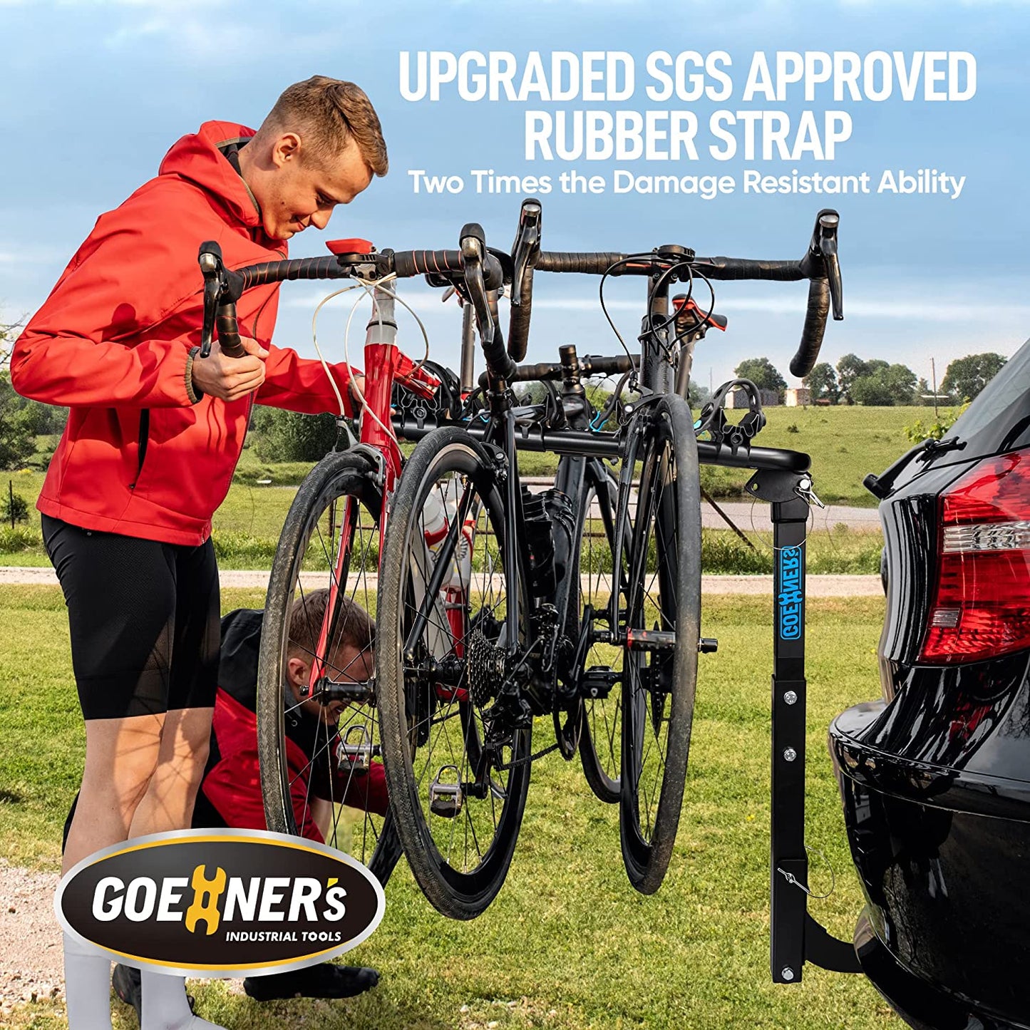 4 Bike Rack Hitch Mount(180 Lbs Capacity), Bike Hitch Hanging Rack and Carrier for Car, SUV and Truck with 2” Receiver, High Strength Double Arms, Anti-Rattle System  GOEHNER's   