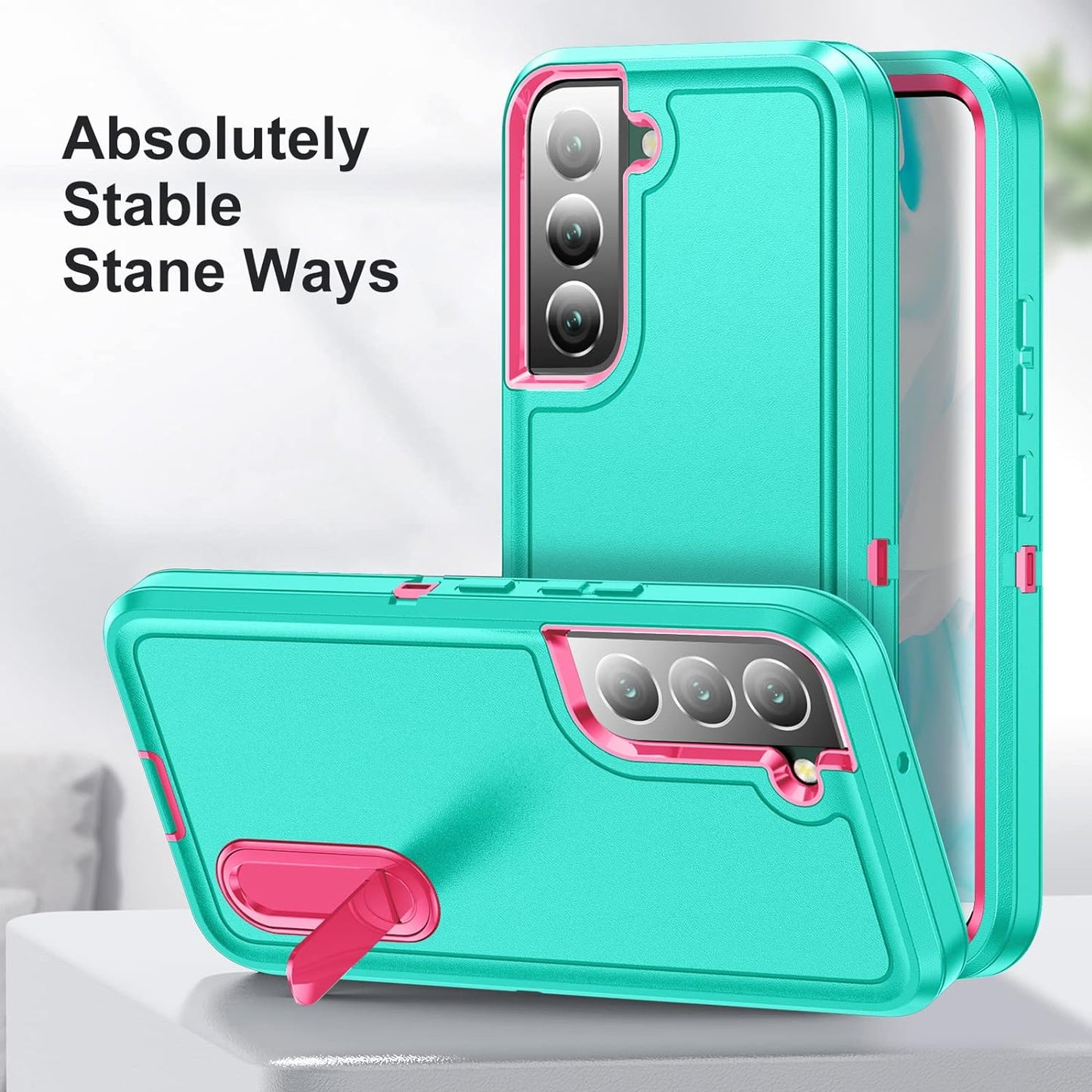 Idweel Galaxy S22 Case with Build-In Kickstand, Heavy Duty Protection Shockproof Anti-Scratch Rugged Protective Durable Case Hard Cover for Samsung Galaxcy S22 6.1 Inch,Light Blue/Pink  IDweel   