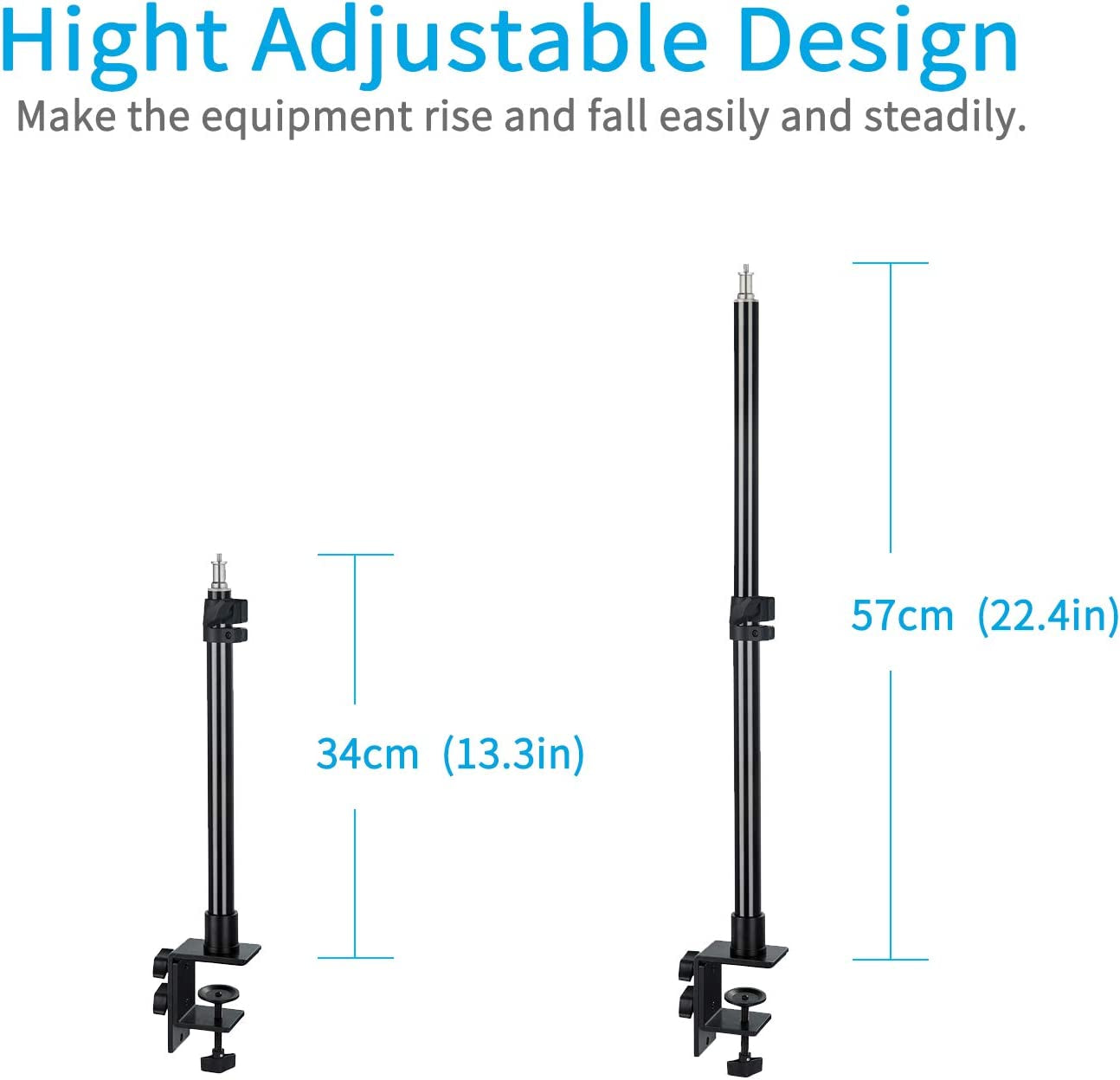 INSSTRO Tabletop Light Stand, 13.3-22.4 Inch Adjustable Desk Mount Stand with 1/4Inch Screw for Selfie LED Ring Light/Led Panel, Desktop Light Stand for Make Up, Selfie, Youtube, Live Show  INSSTRO   