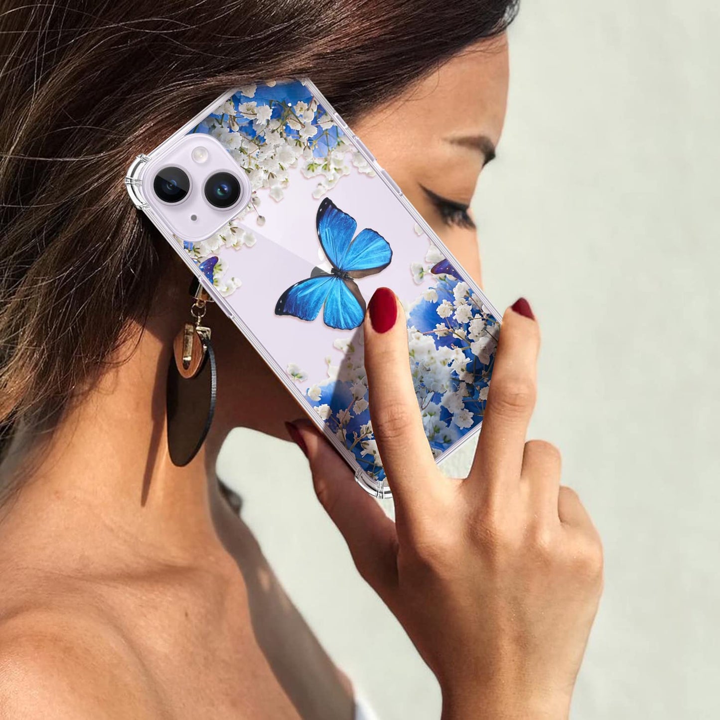 YOYORI Compatible with Iphone 14 Case with Screen Protector, Flower Pattern Design, Floral Clear Women Phone Case Shockproof Protective Soft TPU Bumper Cover 6.1 Inch 2022 (Butterfly/Blue)  YOYORI   