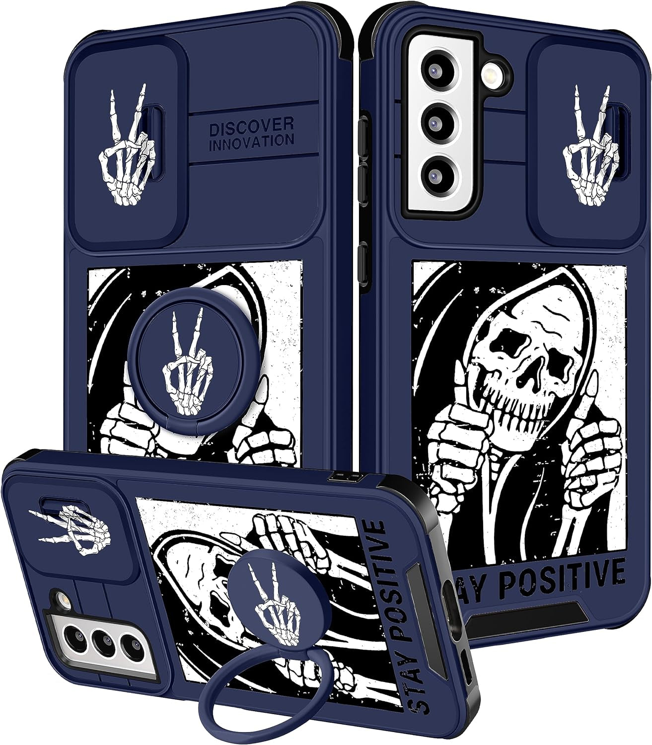 Funermei (2In1 for Samsung Galaxy S22 plus Case for Women Butterfly Cute Girls Cover Girly Pretty Kawaii Black Butterfly Design with Camera Cover and Ring Stand Funda for Galaxy S22 plus Phone Case  Funermei 3-For S22 Plus-Skeleton Like  