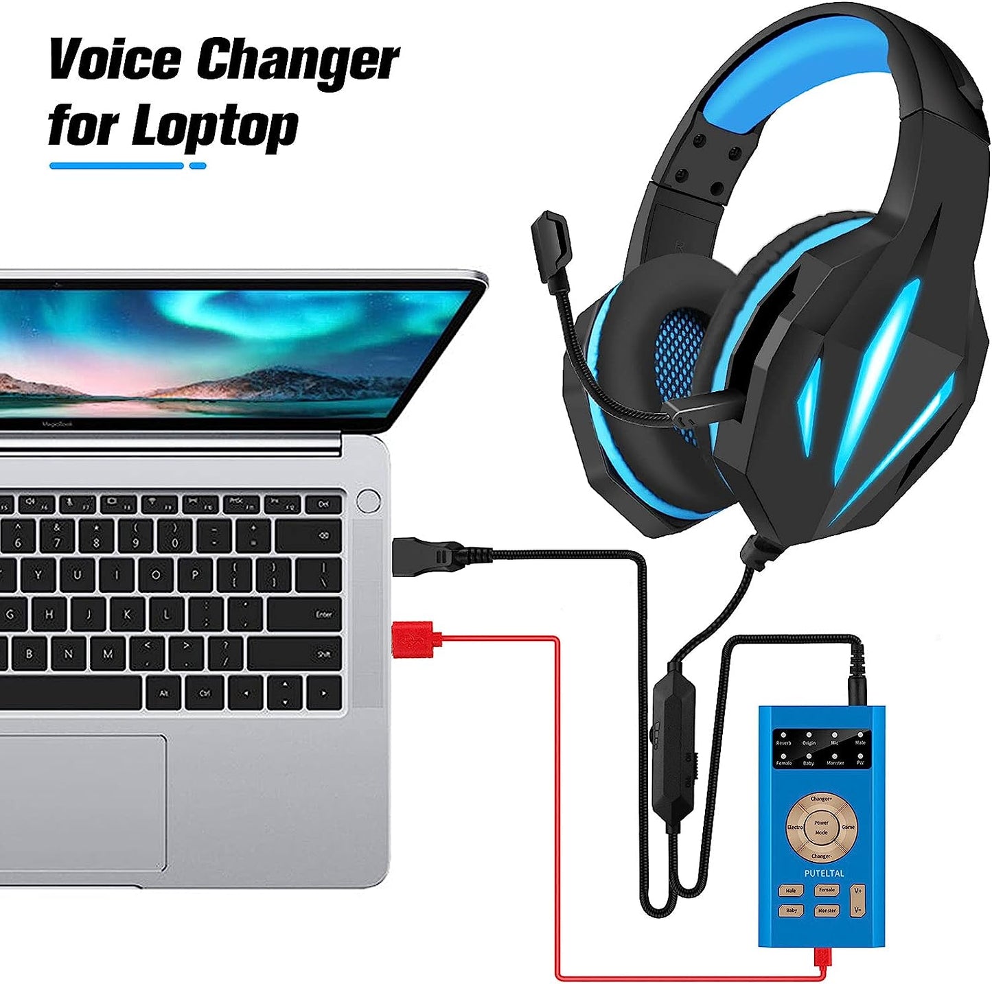 PUTELTAL Adjustable Gaming Voice Changer Disguiser for Ps4/Xbox One/S/X/Ps5/Computer/Laptop/Smart Phone & More-Bue  PUTELTAL   