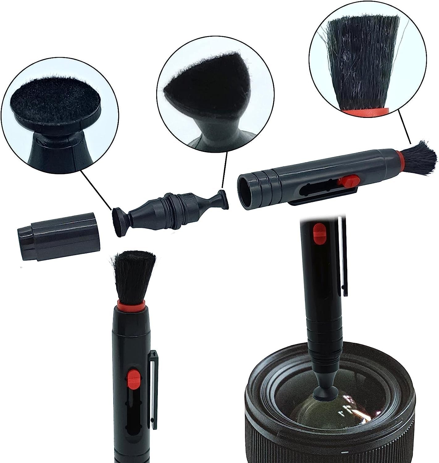 Lens Cleaning Kit Contains 2 Pcs Rubber Rocket Air Blower Duster, Lens Cleaning Pen, Blower Brush Dust Cleaner and Carrying Pouch, for Lens, Camera, SLR, Telescope, Magnifying Glass, Phone  LJZP   