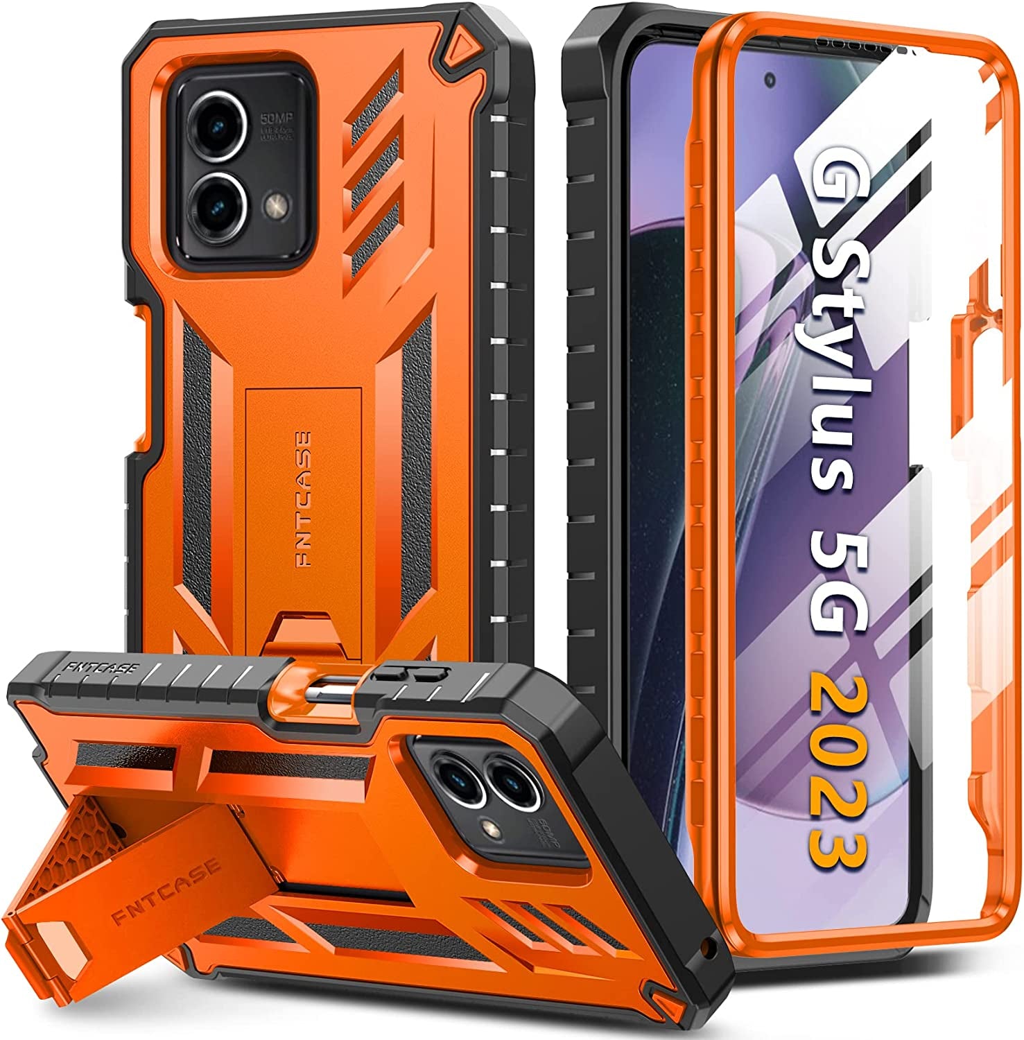 FNTCASE for Motorola Moto G-Stylus-5G-2023 Case: Shockproof Military Grade Protective Phone Cover with Kickstand - Rugged Hybrid Matte Textured Dual Layer Full Protection - 6.6 Inch Black  FNTCASE Orange  