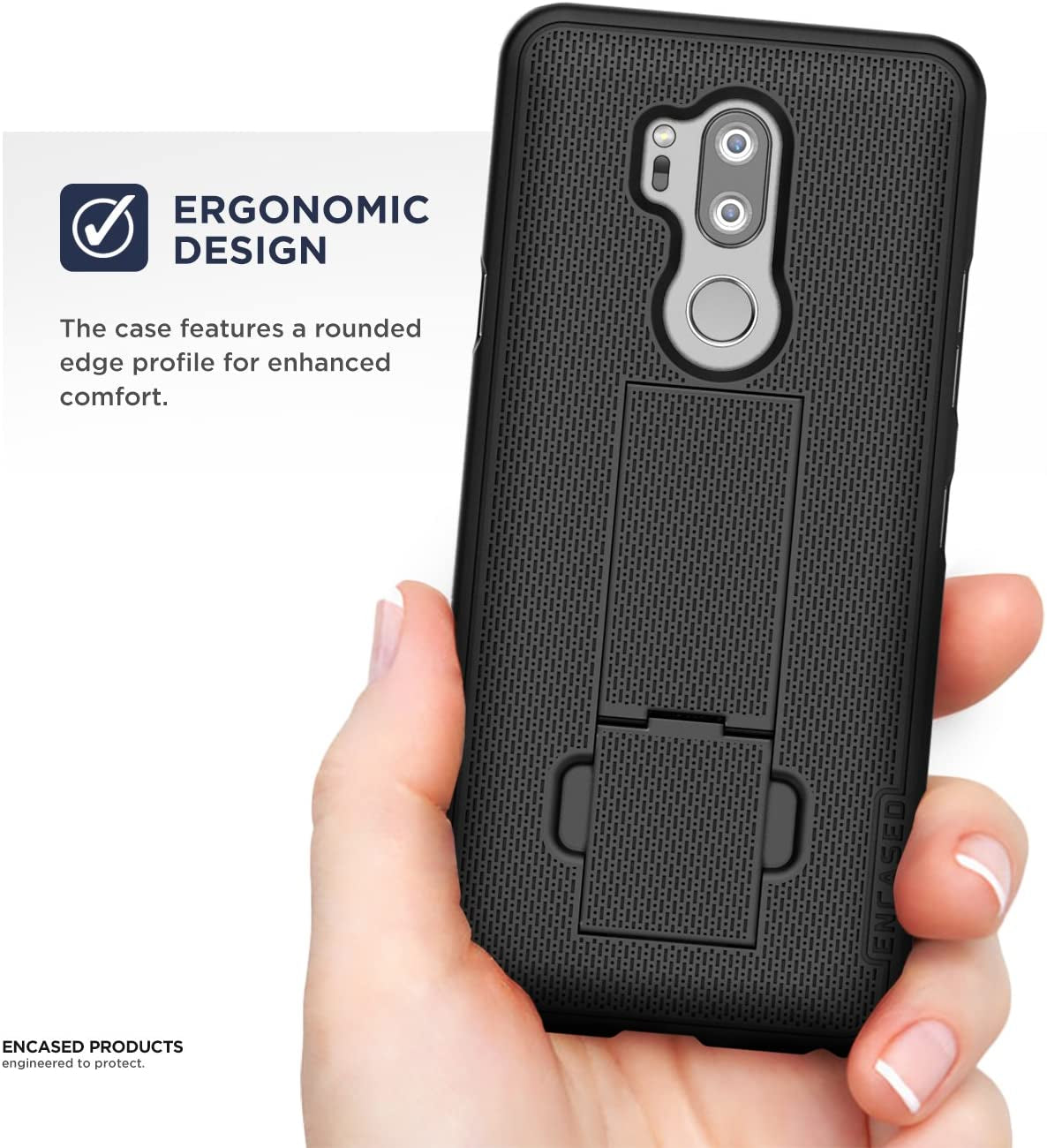 LG G7 Thinq Belt Clip Case - Encased (Duraclip) Slim Fit Holster Shell Combo W/Rubberized Grip (Smooth Black)  ENCASED   