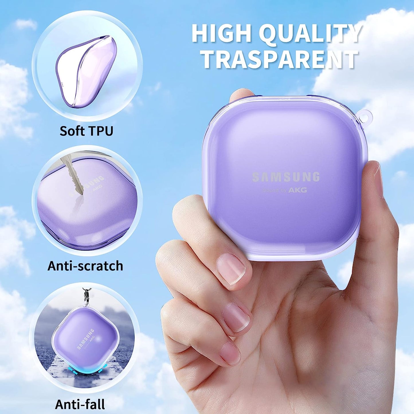 CACOE Transparent Cute Case for Samsung Galaxy Buds 2 Pro Case (2022)/ Samsung Galaxy Buds Pro (2021)/Galaxy Buds 2 /Galaxy Buds Live, Silicone Protective Earbuds Charging Cover with Keychain  CACOE   