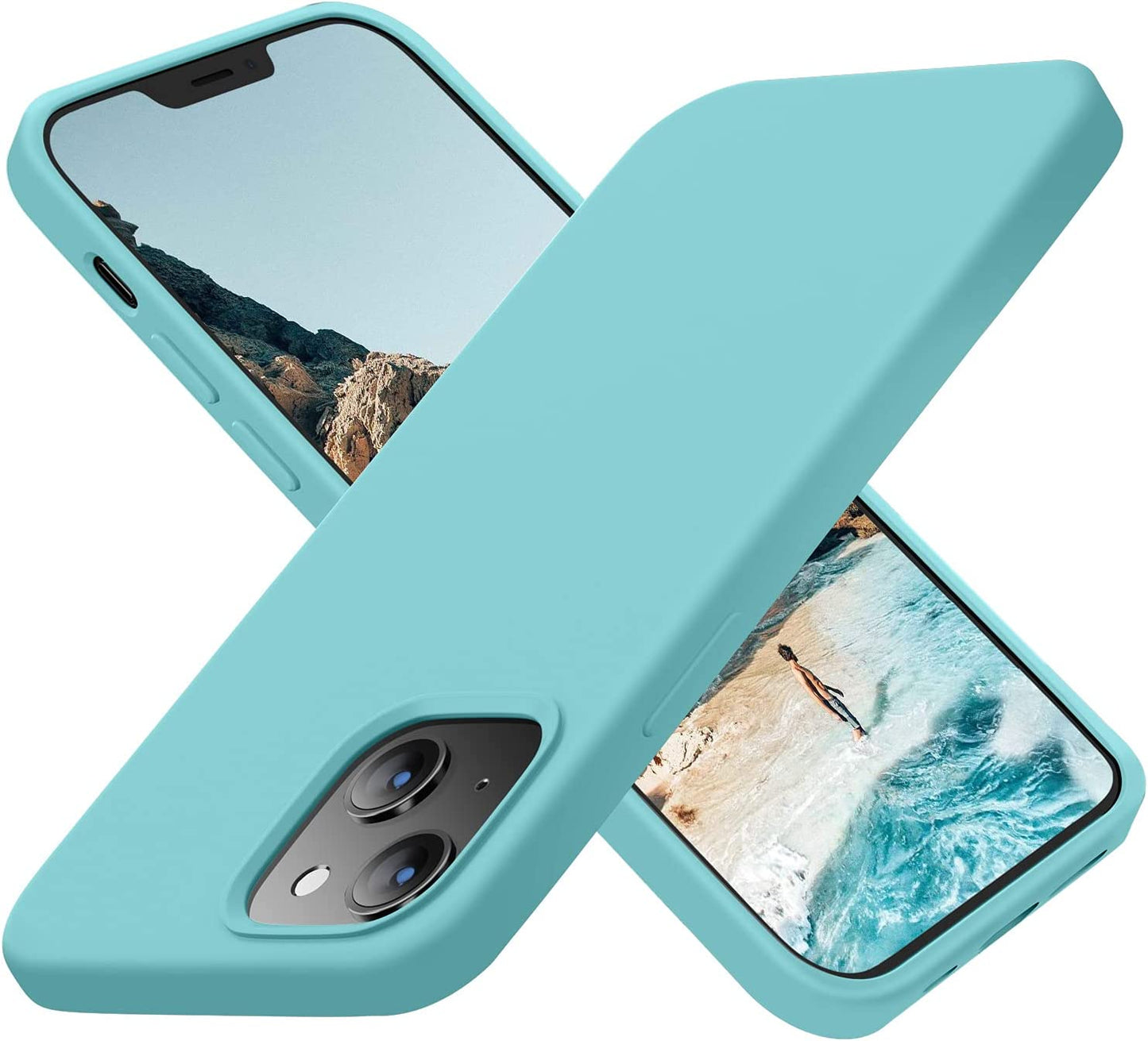 Cordking Designed for Iphone 13 Case, Iphone 14 Case, Silicone Ultra Slim Shockproof Protective Phone Case with [Soft Anti-Scratch Microfiber Lining], 6.1 Inch, Black  Cordking Sea Blue  