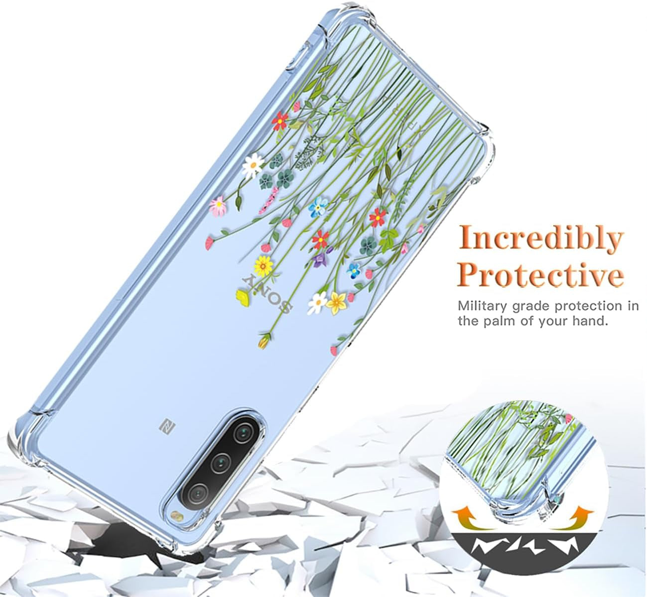 GTBDEKI Phone Case for Xperia 10 IV 5G Case, Sony 10 IV XQ-CC54 XQ-CC72 Case, Clear Case with Flower Garden Patterns Protective Phone Cover for Sony Xperia 10 IV Flower Bouquet  GTBDEKI   