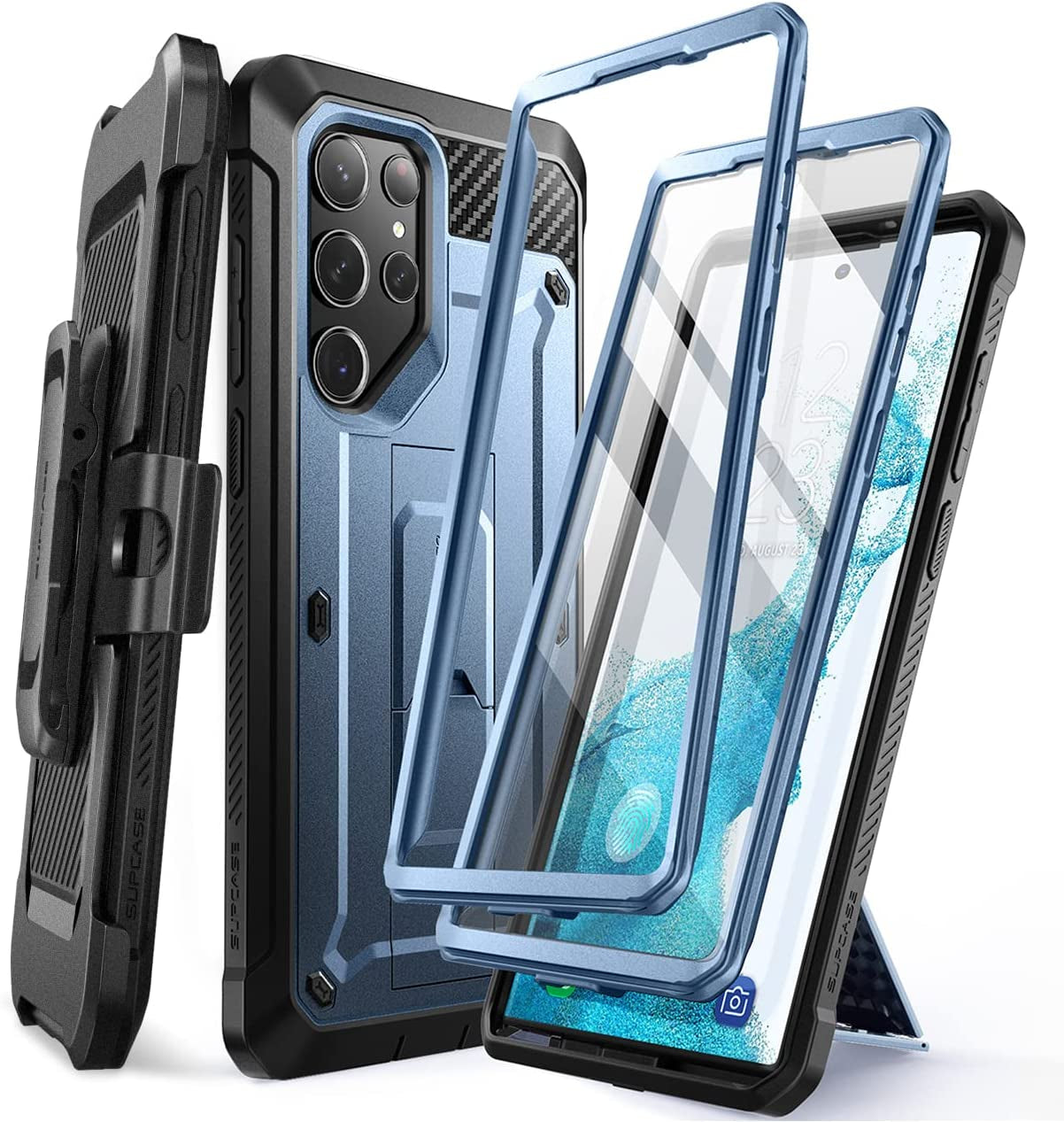 SUPCASE Unicorn Beetle Pro Case for Samsung Galaxy S23 Ultra 5G (2023), [Extra Front Frame] Full-Body Dual Layer Rugged Belt-Clip & Kickstand Case with Built-In Screen Protector (Frostblue)  SUPCASE Blue  