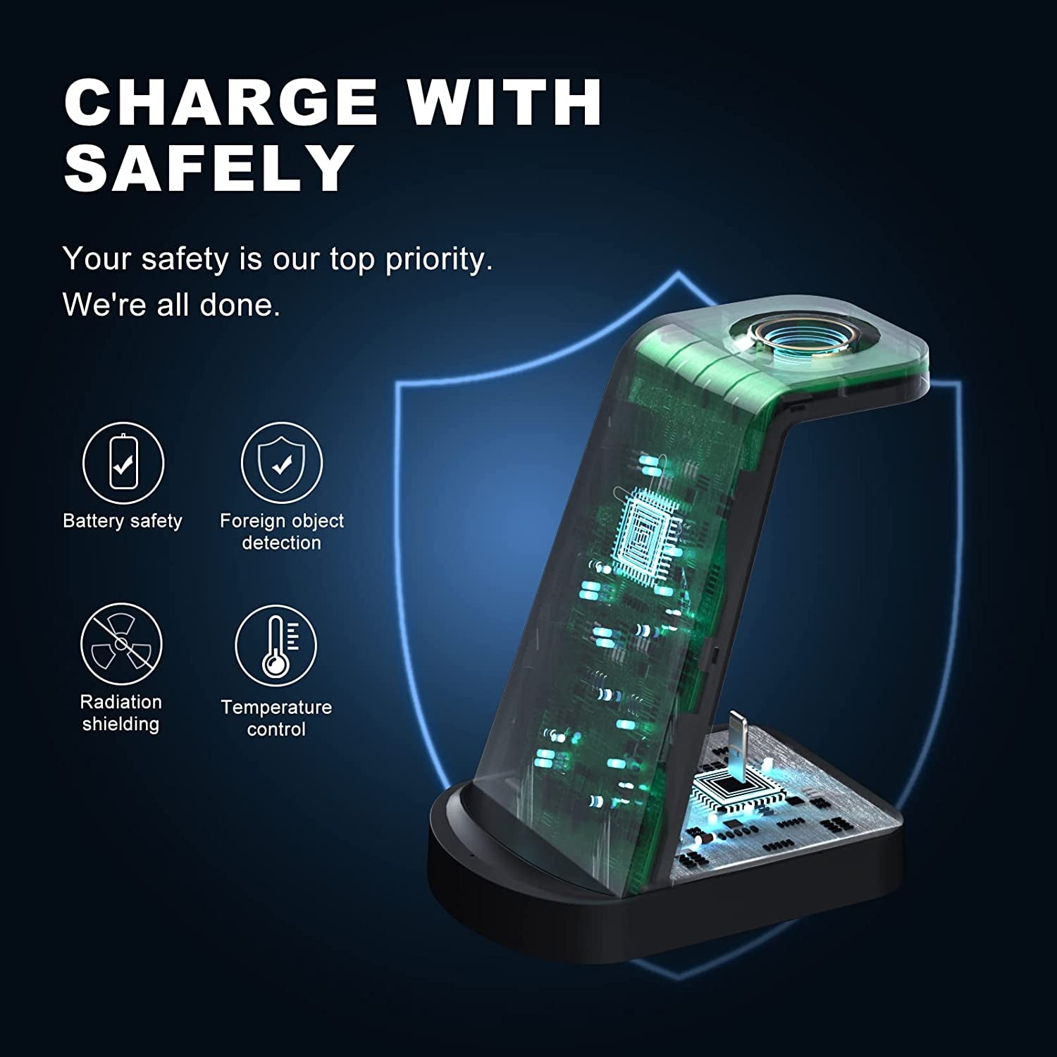 Wireless Charging Station - 3 in 1 Wireless Charger for Iphone 14/13 Pro/13/12/11 Pro Max/X/Xs/8/8 Plus,Wireless Charging Stand Dock for Apple Watch Series Airpods 3/2/1/Pro(With Adapter)  INNISTO   