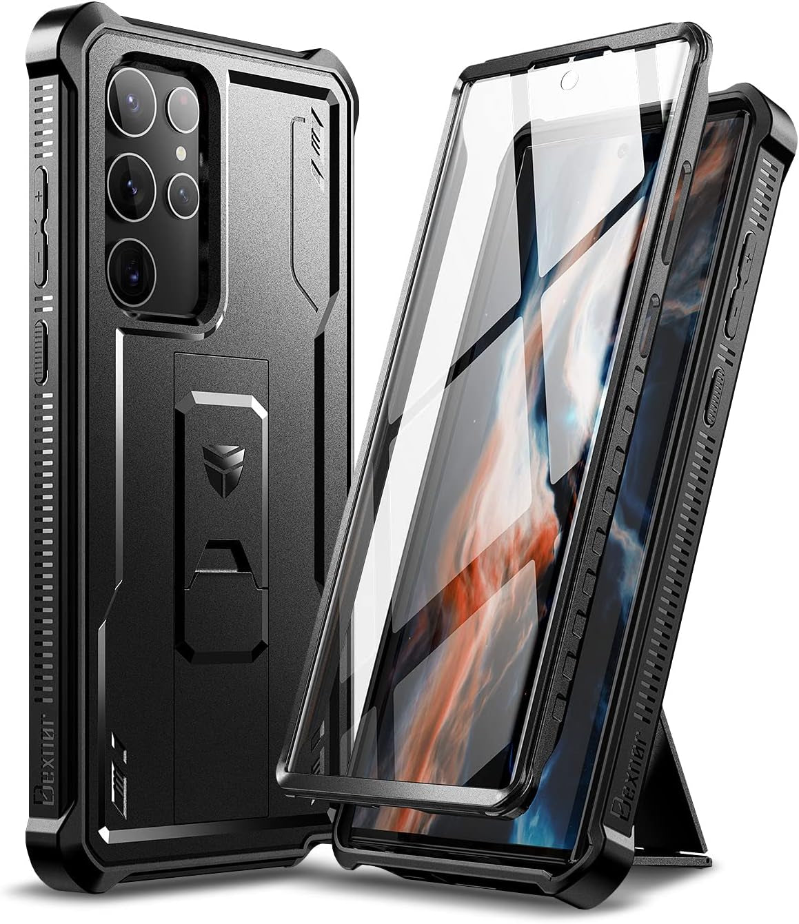 Dexnor for Samsung Galaxy S22 Ultra Case, [Built in Screen Protector and Kickstand] Heavy Duty Military Grade Protection Shockproof Protective Cover for Samsung Galaxy S22 Ultra 5G,Maroon Red  Dexnor Black  