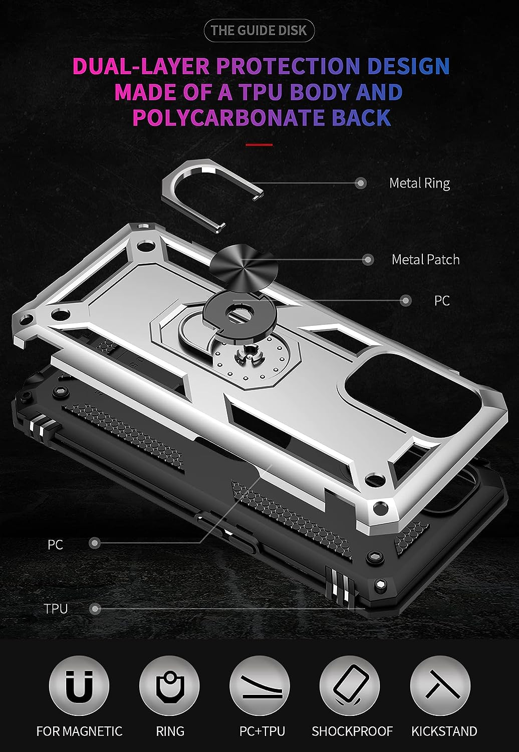 Military Grade Drop Impact for Oneplus Nord N200 5G Case Oneplus Nord N200 Case 360 Metal Rotating Ring Kickstand Holder Armor Heavy Duty Shockproof Case for Oneplus Nord N200 5G Phone Case (Silver)  Dionsibei   