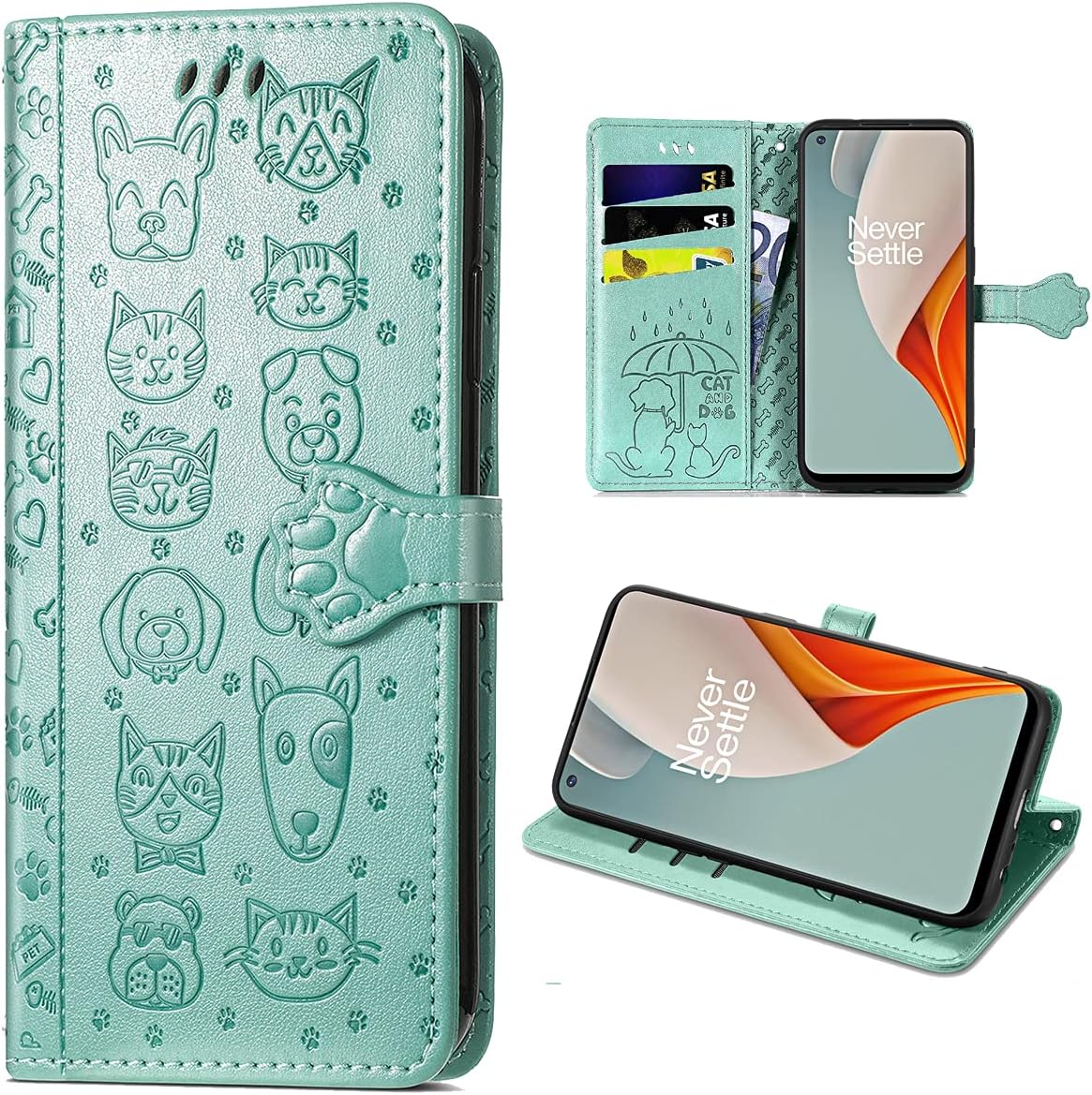 Ccsmall Oneplus Nord N200 Cartoon Girl Wallet Case,Kawaii Cat Dog Style Flip Phone Cover with ID Card Holder & Kickstand PU Leather Magnetic Clasp Case for Oneplus Nord N200 MG Pink  CCSmall Green  
