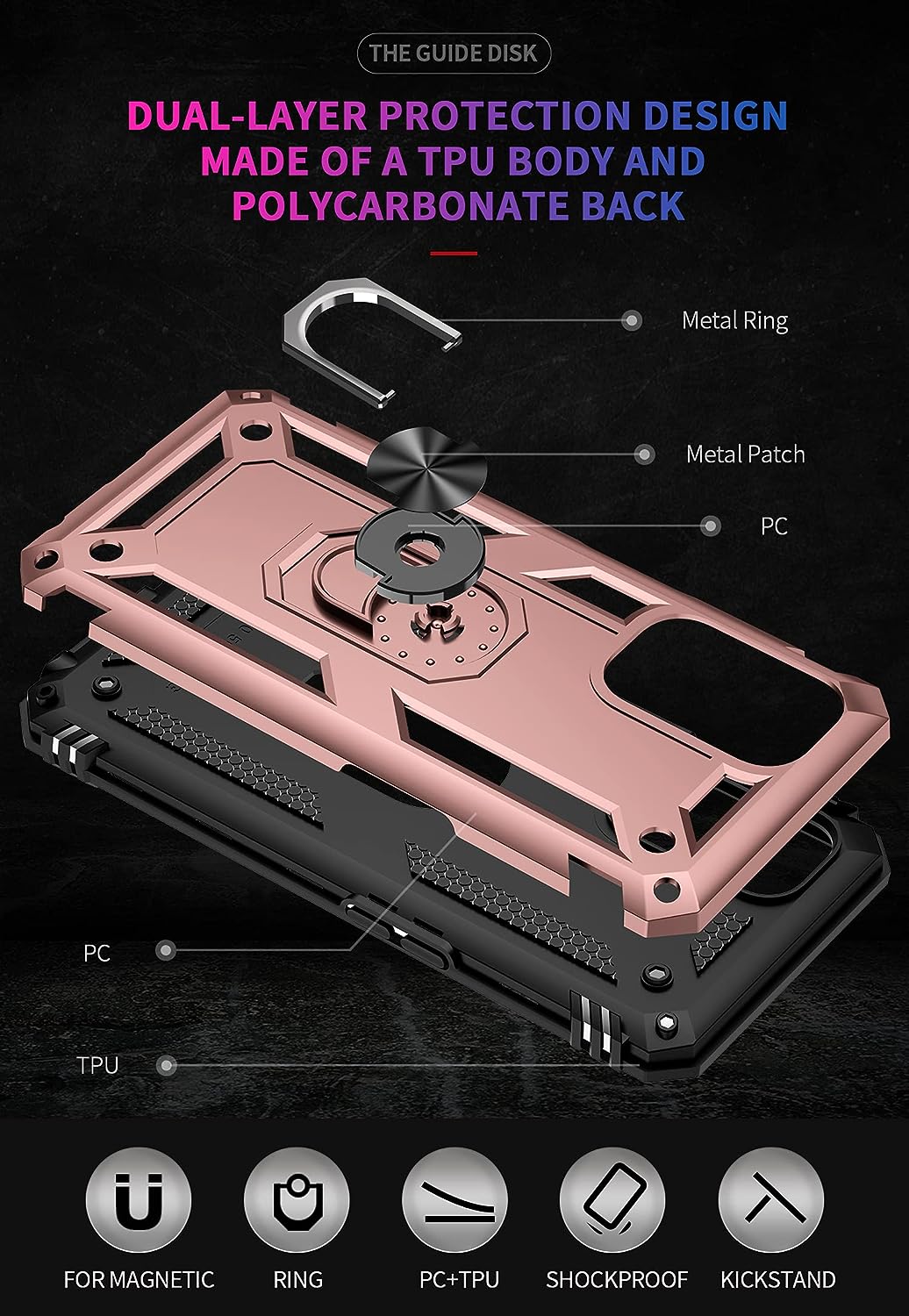 Military Grade Drop Impact for Oneplus Nord N200 5G Case Oneplus Nord N200 Case Metal Rotating Ring Kickstand Holder Armor Heavy Duty Shockproof for Oneplus Nord N200 5G Phone Case (Rose Gold)  Dionsibei   
