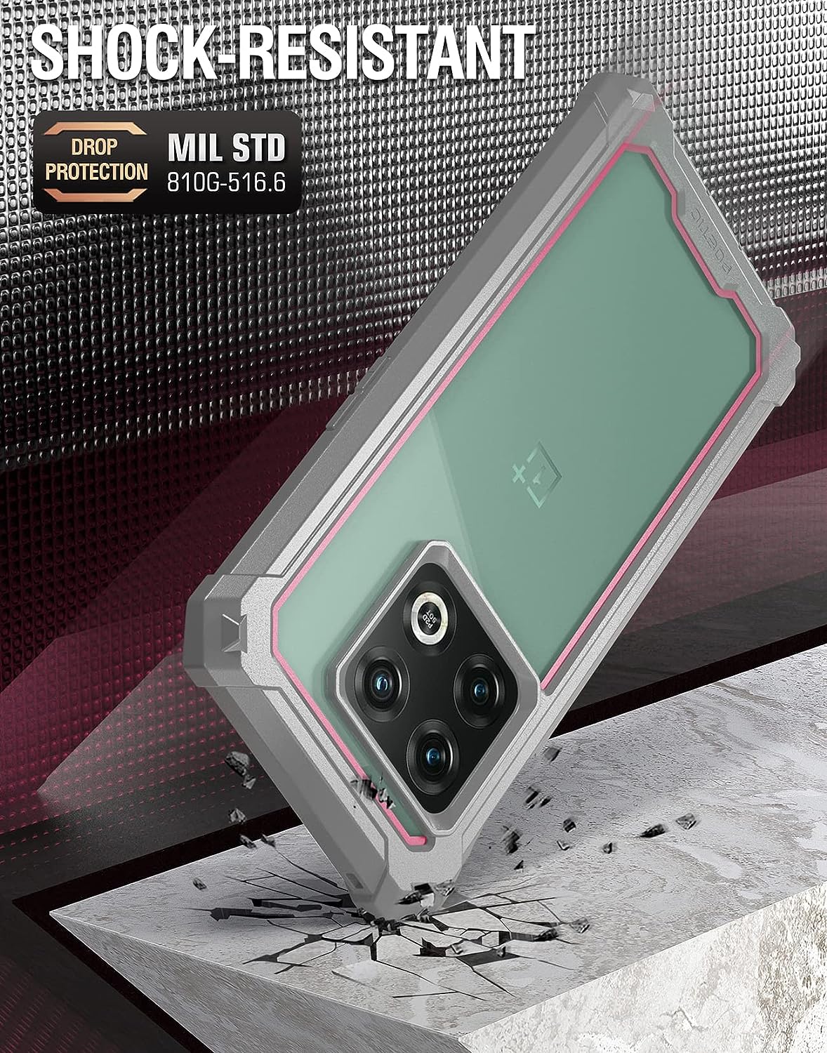 Poetic Guardian Case Designed for Oneplus 10 Pro 5G, Built-In Screen Protector Work with Fingerprint ID, Full Body Hybrid Shockproof Bumper Cover Case, Pink/Clear  Poetic   