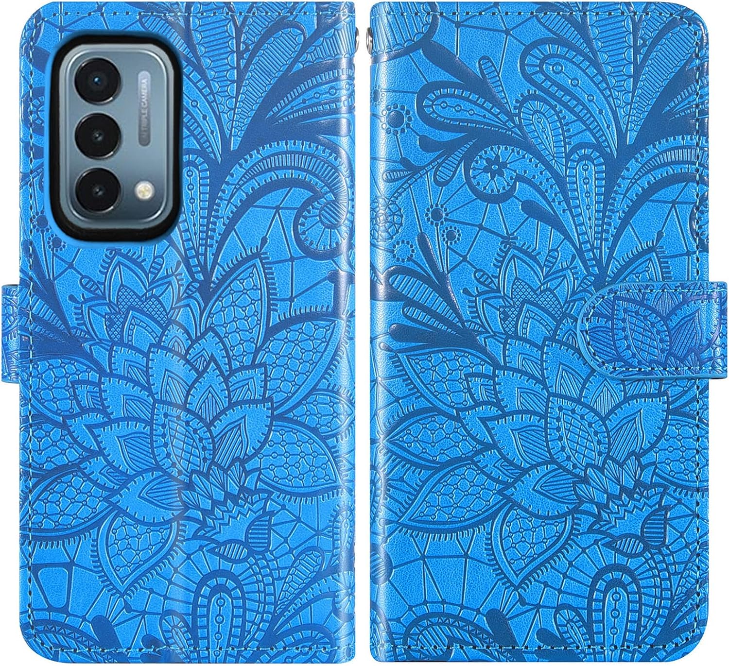 Asuwish Phone Case for Oneplus Nord N200 5G with Screen Protector and Lace Wallet Cover Flip Card Holder Stand Cell Accessories One plus N 200 G5 1 plus 200N 1Plus One+ 1+ N2005G 2021 Women Men Blue  Asuwish   