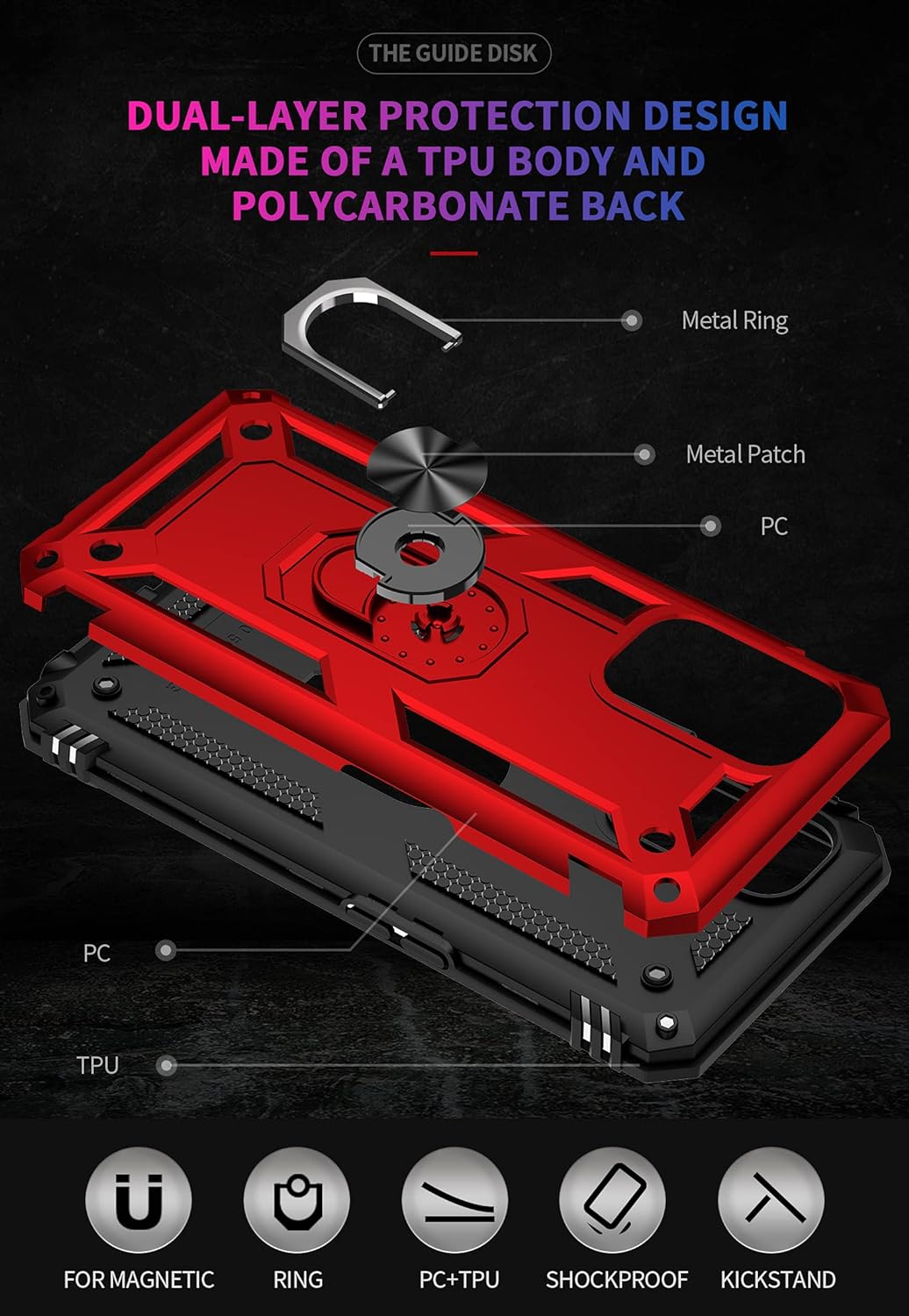 Military Grade Drop Impact for Oneplus Nord N200 5G Case Oneplus Nord N200 5G Case 360 Metal Rotating Ring Kickstand Holder Armor Heavy Duty Shockproof Case for Oneplus Nord N200 5G Phone Case (Red)  Dionsibei   