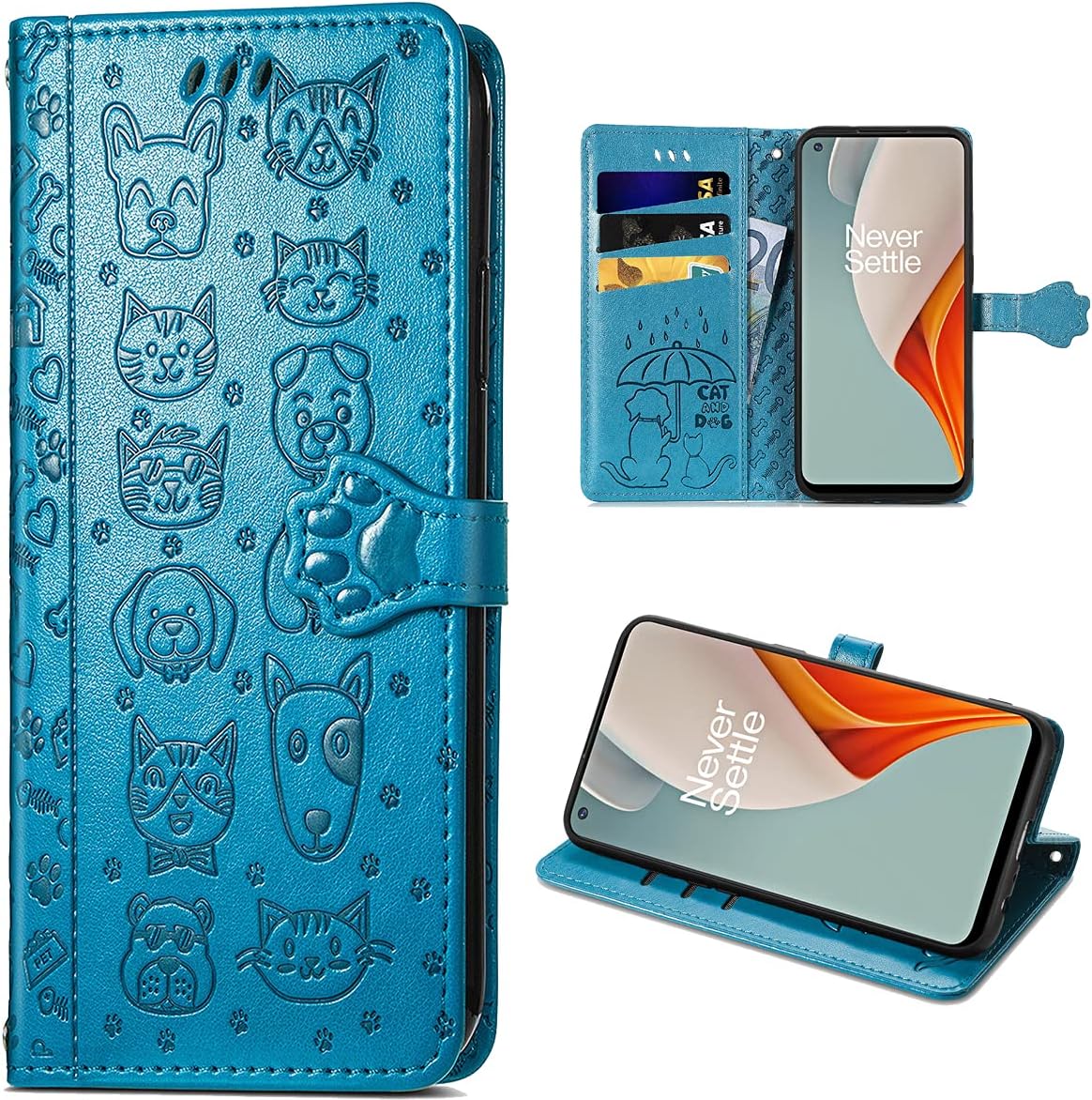 Ccsmall Oneplus Nord N200 Cartoon Girl Wallet Case,Kawaii Cat Dog Style Flip Phone Cover with ID Card Holder & Kickstand PU Leather Magnetic Clasp Case for Oneplus Nord N200 MG Green  CCSmall Blue  