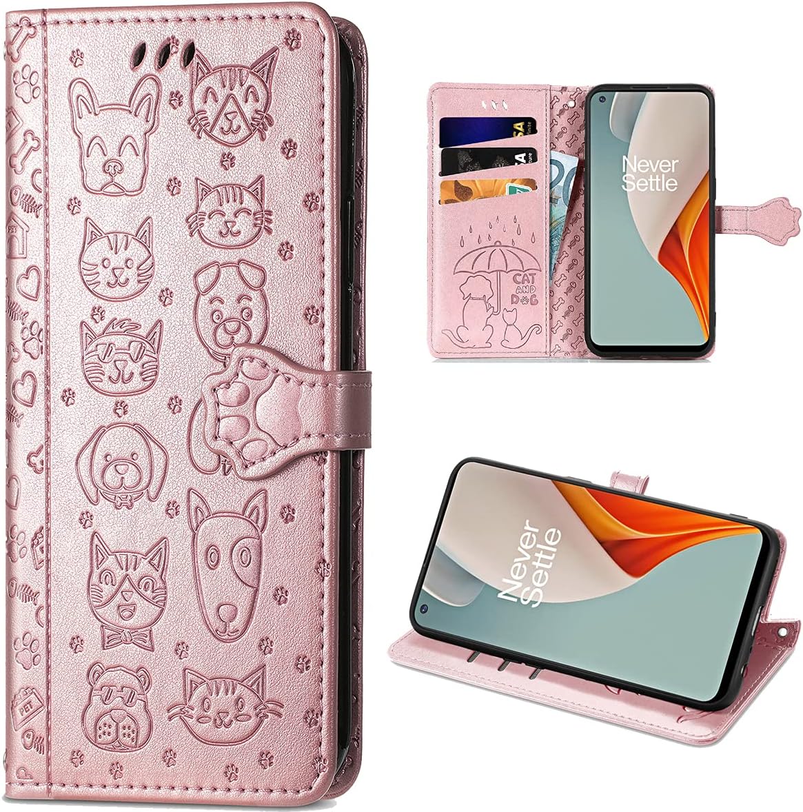Ccsmall Oneplus Nord N200 Cartoon Girl Wallet Case,Kawaii Cat Dog Style Flip Phone Cover with ID Card Holder & Kickstand PU Leather Magnetic Clasp Case for Oneplus Nord N200 MG Green  CCSmall Rose Gold  