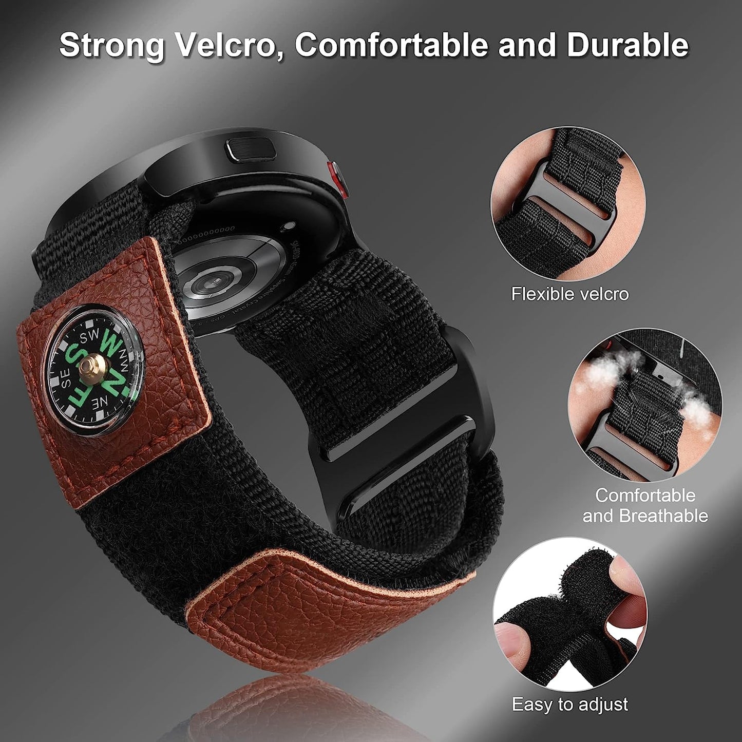 Yeahxing Compass Band Compatible with Samsung Galaxy Watch 5 Pro 45Mm/ Watch 4 & 5 40Mm 44Mm/ Watch 4 Classic 42Mm 46Mm, 20Mm Rugged Nylon Woven Loop Compass Sports Quick Release Replacement Strap for Men Women  Yeahxing   