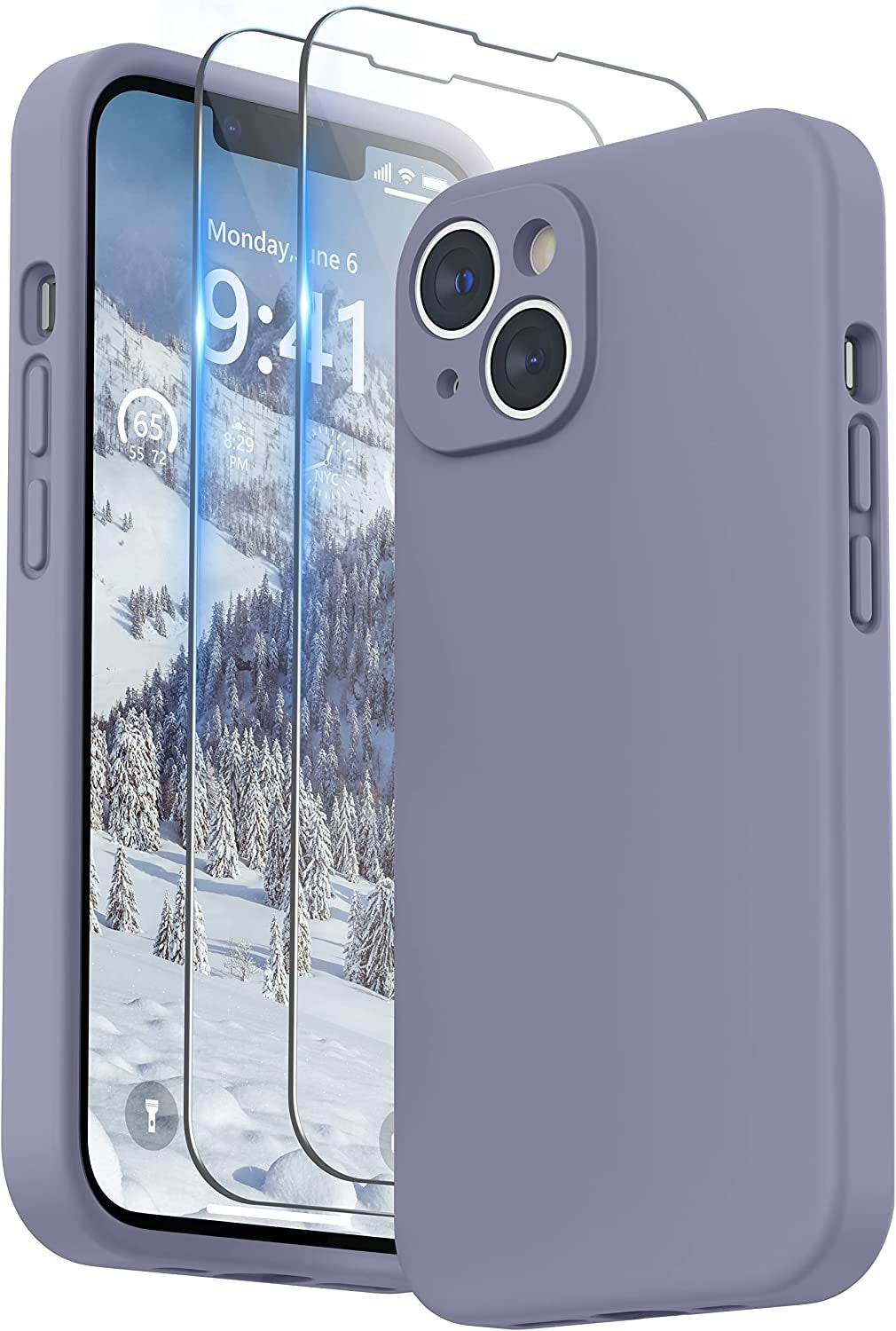 SURPHY Compatible with Iphone 14 Case with Screen Protector (Camera Protection + Soft Microfiber Lining) Liquid Silicone Phone Case 6.1 Inch 2022, Cactus Green  SURPHY Lavender Gray  