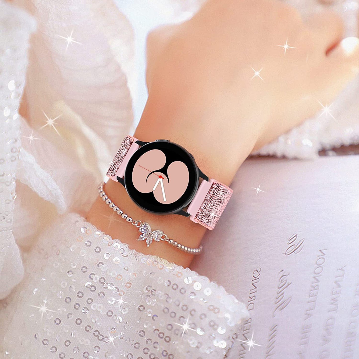 3 Pack Stretchy Watch Bands Compatible with Samsung Galaxy Watch 5 40Mm 44Mm/ Watch 5 Pro 45Mm/ Samsung Galaxy Watch 4 44Mm 40Mm/ Watch 4 Classic 46Mm 42Mm, 20Mm Elastic Nylon Band for Women(Ppb)  ZSMJ   