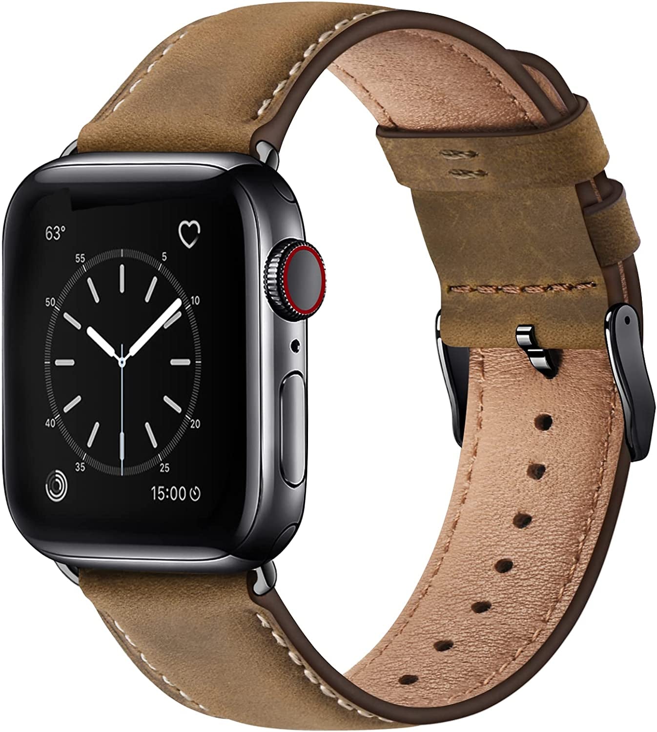 SUNFWR Leather Bands Compatible with Apple Watch Band 49Mm 45Mm 44Mm 42Mm for Men Women, Top Grain Genuine Leather Replacement Strap for Iwatch Ultra SE2 SE Series 8 7 6 5 4 3 2 1  SUNFWR Brown/Black 38mm 40mm 41mm 