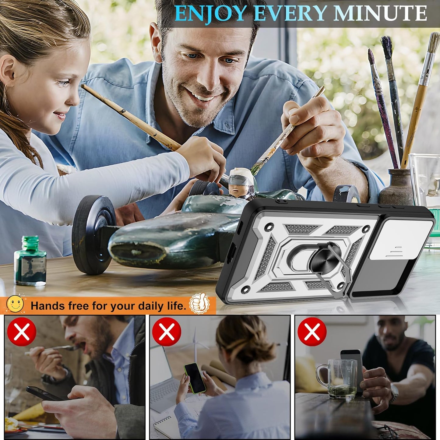 Compatible with Samsung Galaxy Note 20 5G Case,Samsung Note 20 Case with HD Screen Protector with Slide Camera Cover, 360°Rotation Ring Kickstand [Military Grade] Case for Galaxy Note 20,Silver  Gritup   