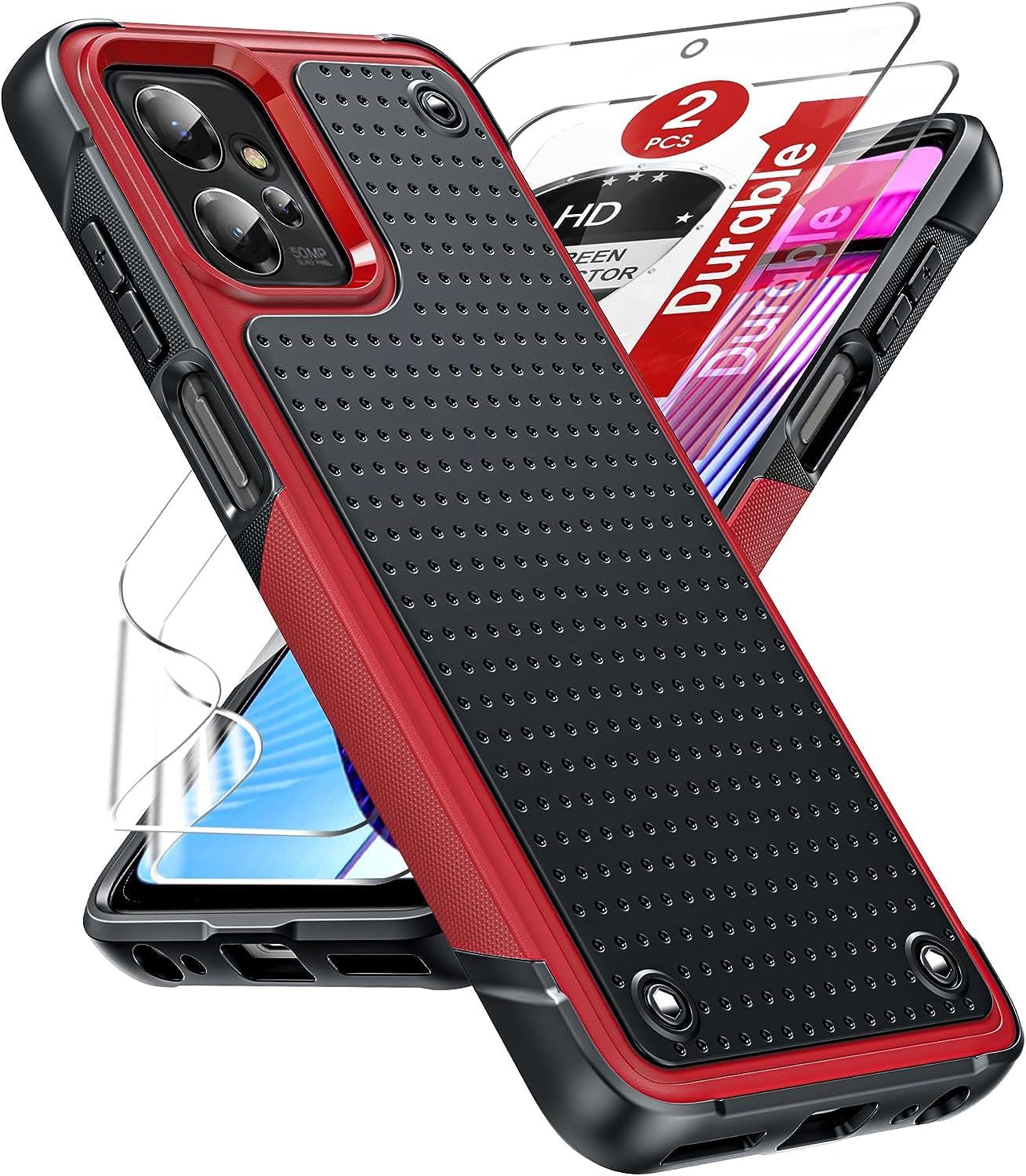 Leyi for Motorola-G-Power Case 2023 (XT2311): Moto G Power Phone Case with HD Screen Protectors, Heavy Duty Dual Layer Hard PC Textured Back & Soft Bumper Cover Case for Motorola G Power 2023, Red  LeYi   