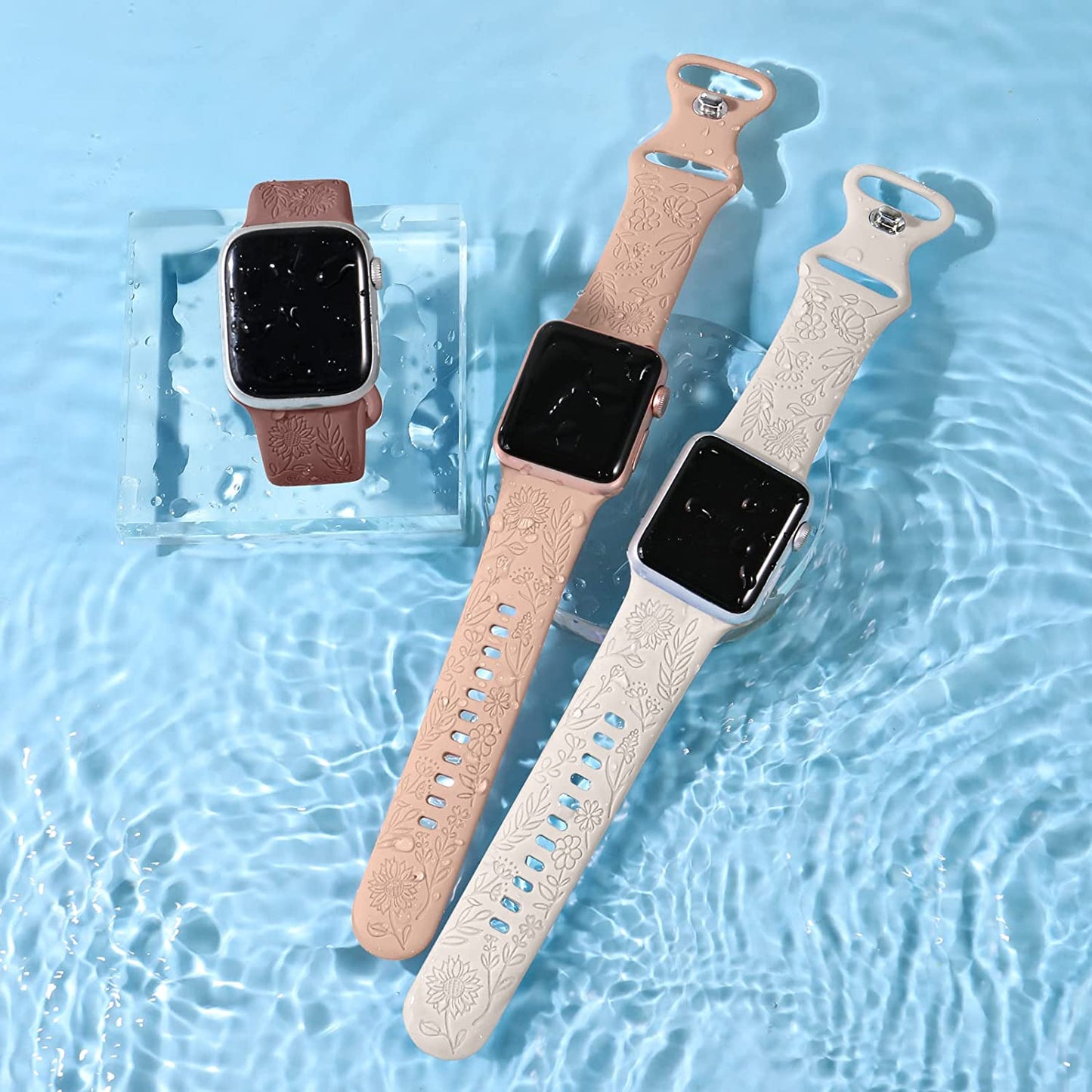 3 Pack Sunflower Engraved Bands Compatible with Apple Watch Band 38Mm 40Mm 41Mm 42Mm 44Mm 45Mm 49Mm Women Girl, Flower Silicone Wrist Bands Strap Compatible with Iwatch Series 8 7 6 5 4 3 2 1 SE Ultra  SNBLK   