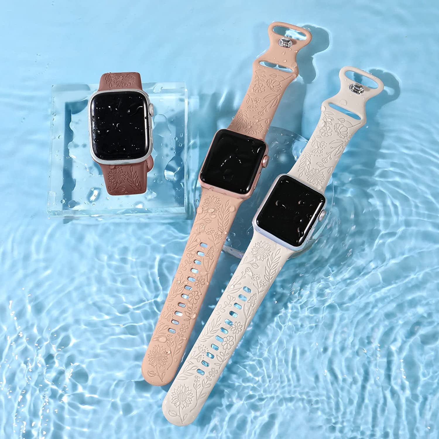 3 Pack Sunflower Engraved Bands Compatible with Apple Watch Band 38Mm 40Mm 41Mm 42Mm 44Mm 45Mm 49Mm Women Girl, Flower Silicone Wrist Bands Strap Compatible with Iwatch Series 8 7 6 5 4 3 2 1 SE Ultra  SNBLK   