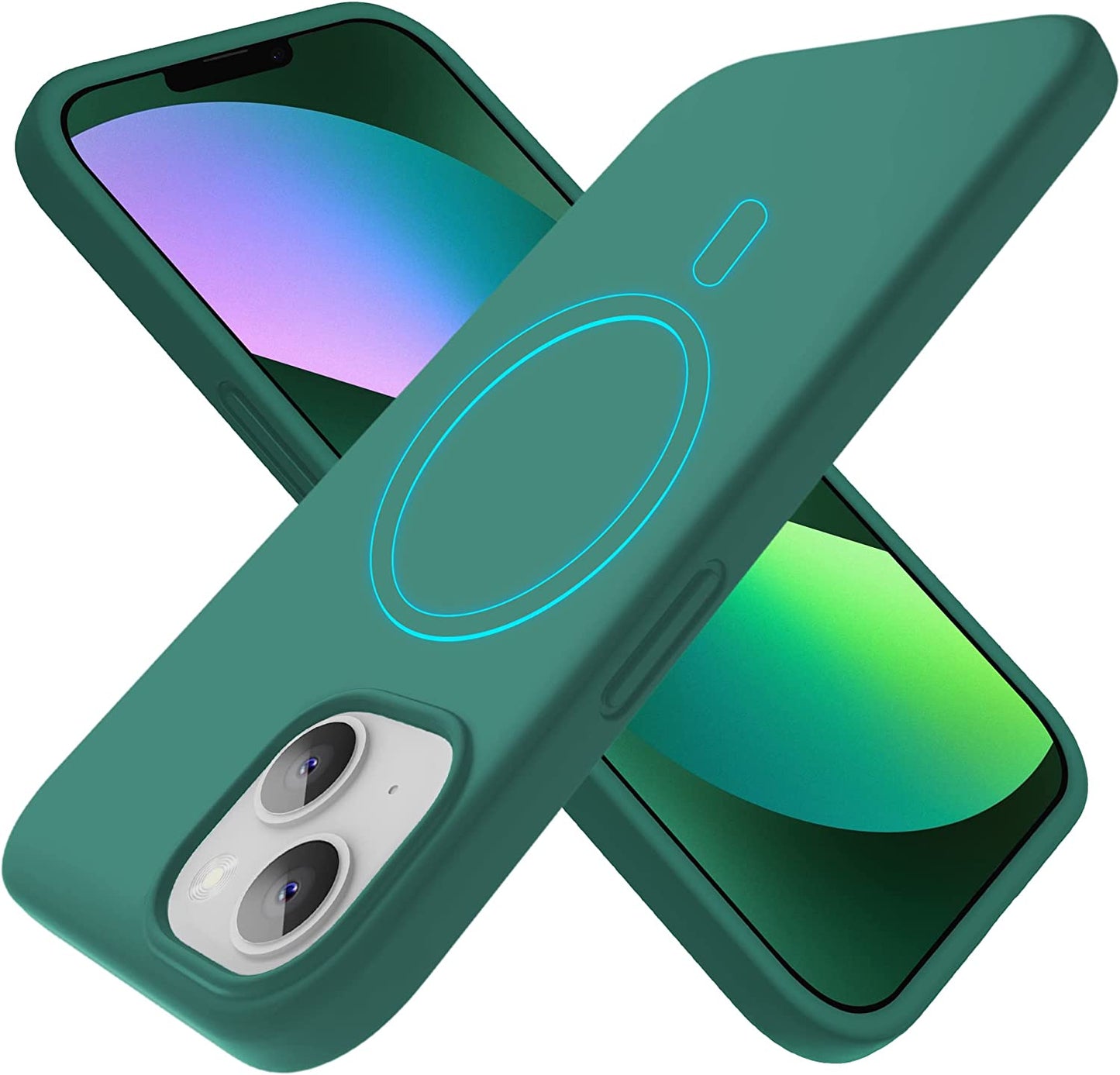 Xiwxi Magnetic for Iphone 14 Case [Compatible with Magsafe][Military Grade Drop Protection] [Glass Screen Protector+Camera Lens Protector] Non-Slip Full-Body Shockproof Phone Case,Blue  xiwxi M-Grass Green  