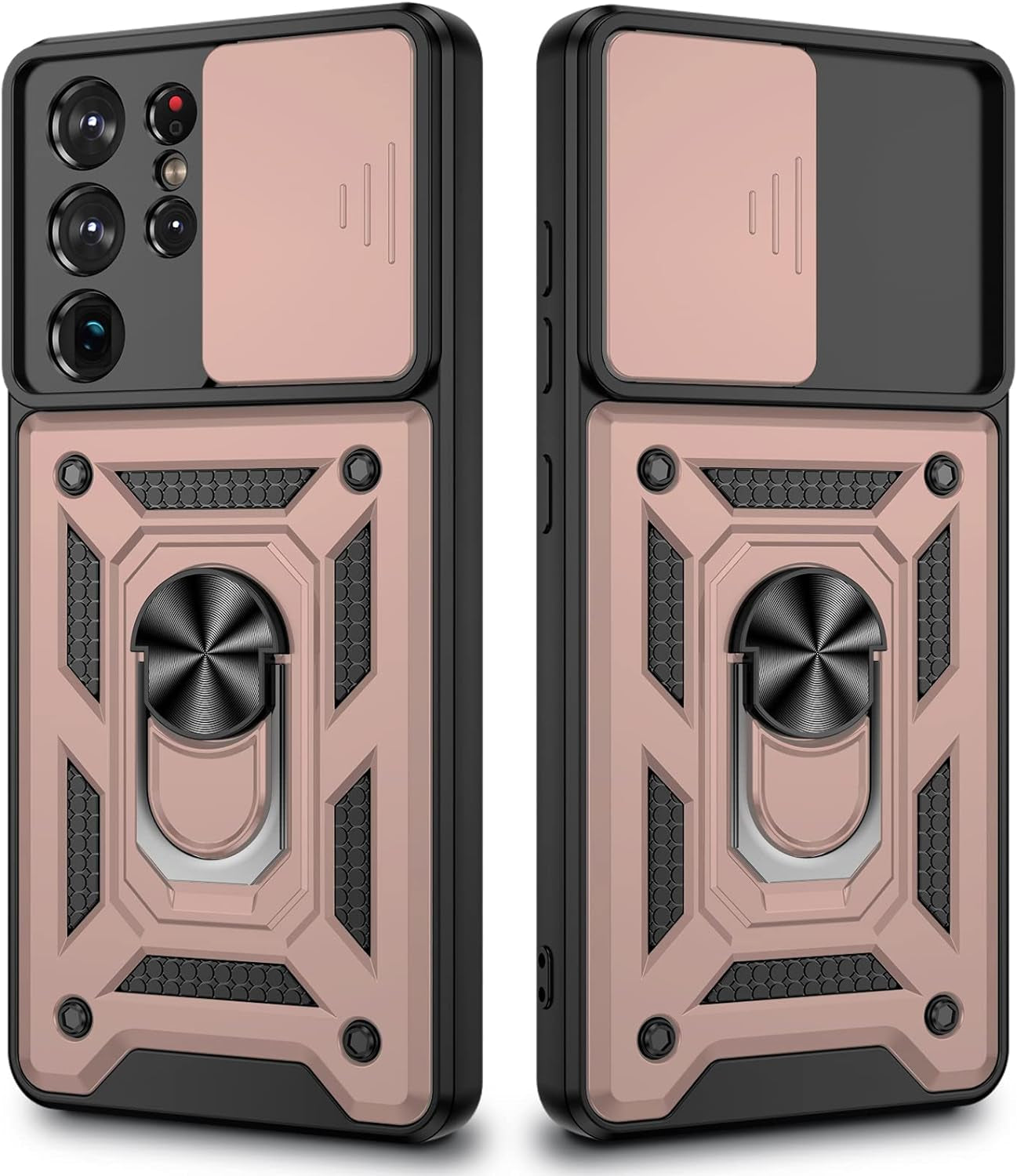 VEGO for Galaxy S21 Ultra Case with Slide Camera Cover, Built-In 360° Rotate Ring Kickstand Magnetic Cover Case for Samsung Galaxy S21 Ultra 5G 6.8 Inch - Black  VEGO Rose Gold  