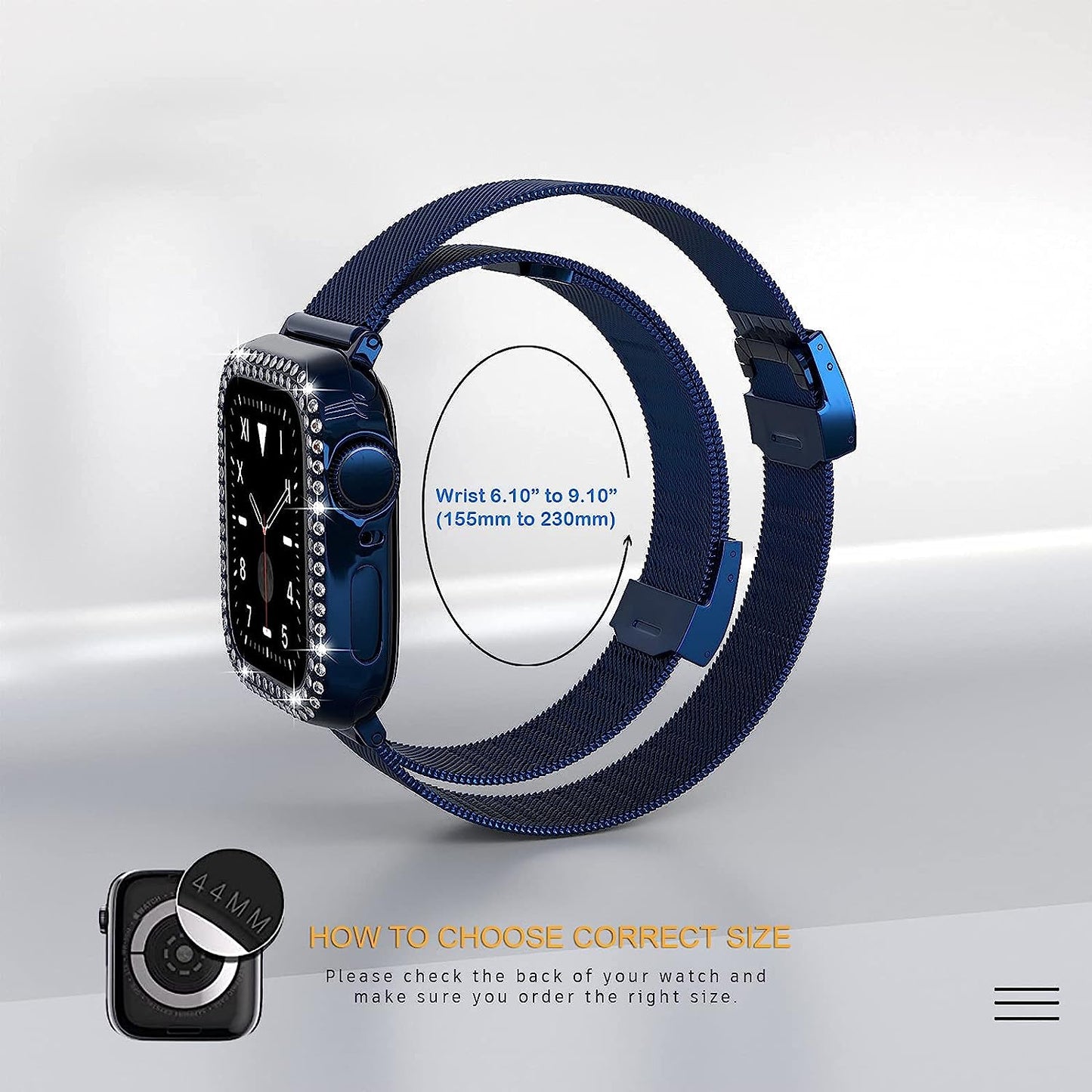 QVLANG Slim Watch Band Compatible with Apple Watch Band 38Mm 40Mm 42Mm 44Mm for Women Girls, Stainless Steel Metal Mesh Wristband & Bling Diamond Case for Iwatch SE Series 6/5/4/3/2/1 (Blue, 40Mm)  QVLANG   