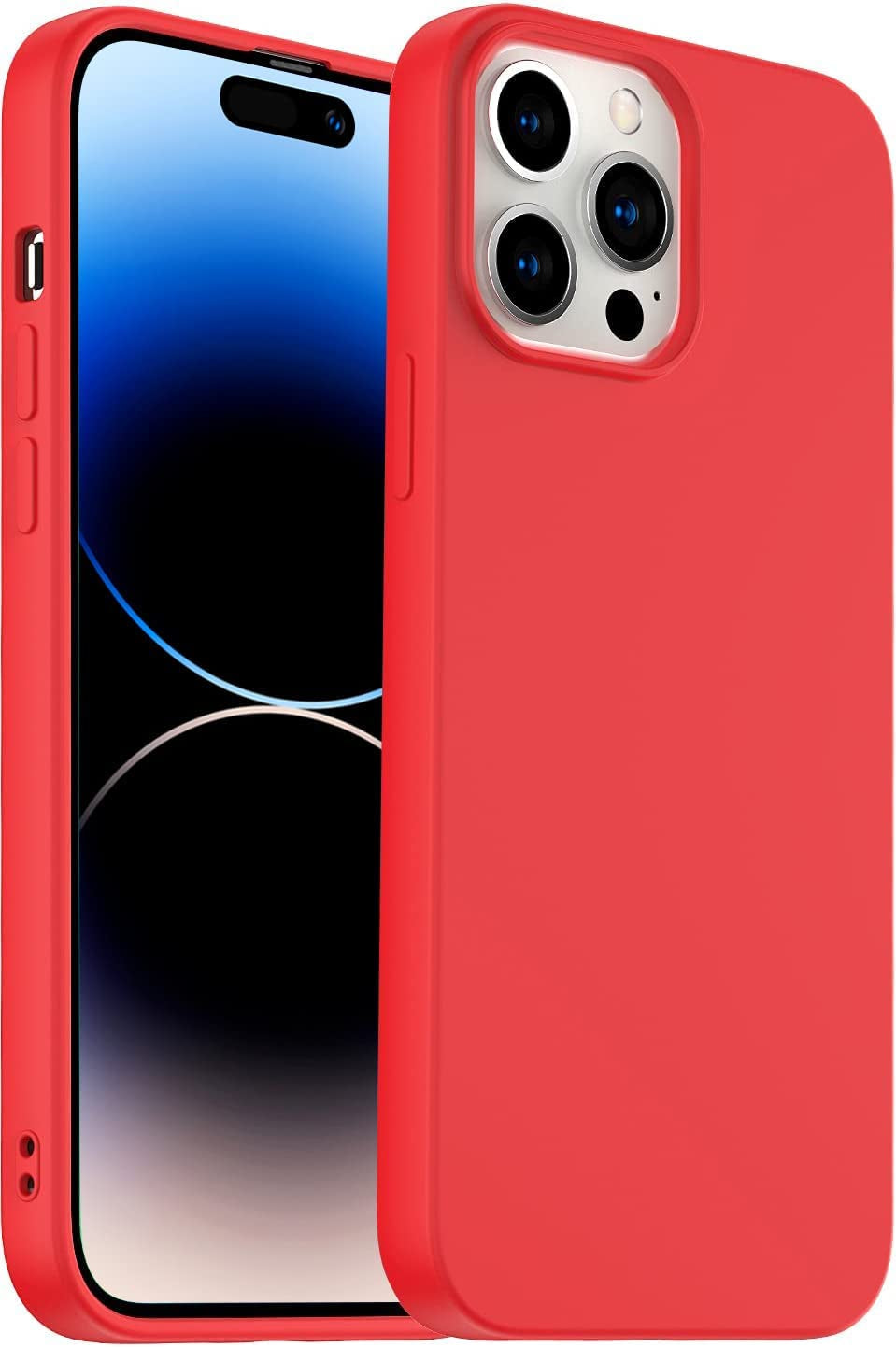Amytor Designed for Iphone 14 Pro Case, Silicone Ultra Slim Shockproof Phone Case with Soft Anti-Scratch Microfiber Lining, [Enhanced Camera Protection] 6.1 Inch (Coral)  Amytor Red Iphone 14 Pro 