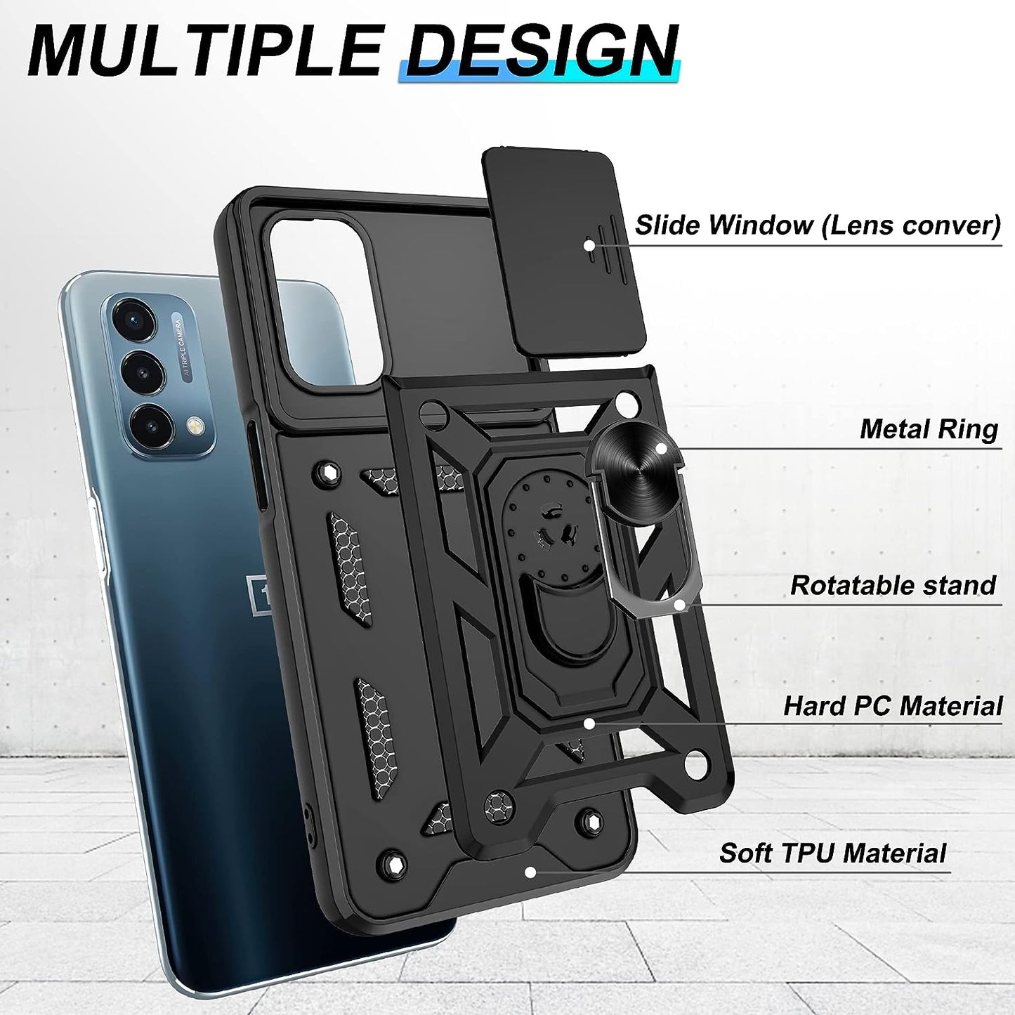 For Oneplus Nord N200 5G Case with HD Screen Protector with Slide Camera Cover, Atump 360° Rotation Ring Kickstand [Military Grade] Shockproof Protective Case for Oneplus Nord N200 5G,Black  Atump   