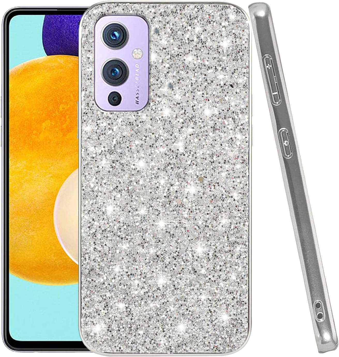 Compatible with Oneplus 9 Case Glitter Shockproof,Oneplus 9 Phone Case Bling Sparkly Soft TPU and PC Silicone Shiny Girl Women Thin Protective Cover (Rose Gold)  Wousunly Silver  