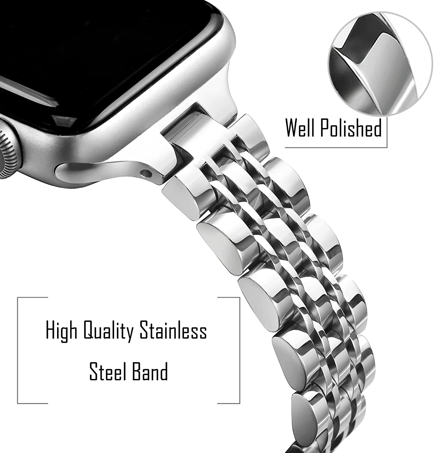 Secbolt Stainless Steel Slim Bands Compatible with Apple Watch 38Mm 40Mm 41Mm Iwatch Series 8/7/6/5/4/3/2/1/SE, Thin Bracelet for Women, Silver  Secbolt   