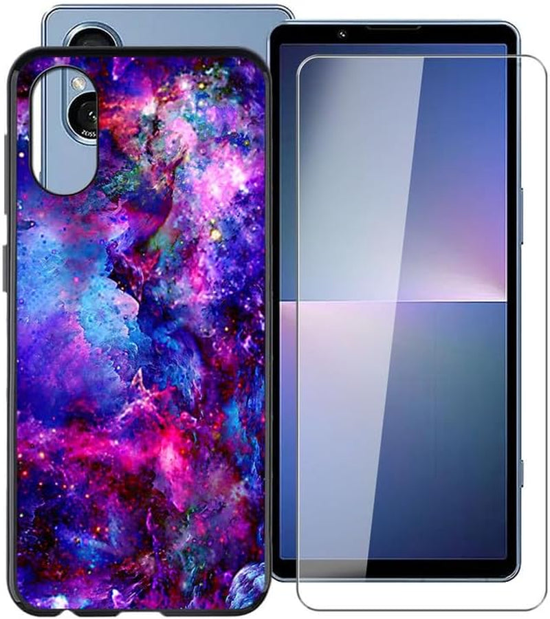 WIMSPEED Black Soft TPU Bumper Phone Case for Sony Xperia 5 V (6.1") with 1 X Tempered Glass Screen Protector, Slim Silicone Shockproof Cover for Sony Xperia 5 V - Starry Sky  WIMSPEED   