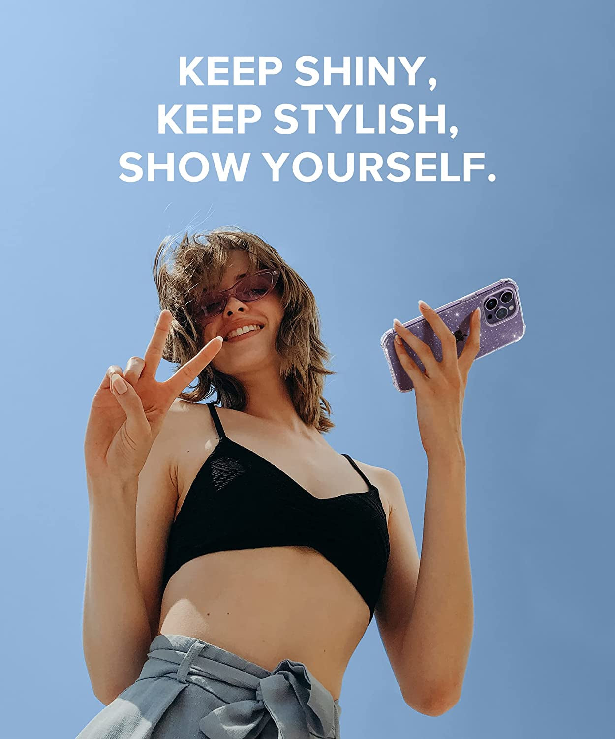 BERFY Glitter Case for Iphone 14 Pro Max, with 2Pcs Screen Protector+2Pcs Camera Protector, [Non-Yellowing] Clear Bling Sparkle Cute Shockproof Phone Case for Women, 6.7 Inch Cover, Glitter Clear  BERFY   