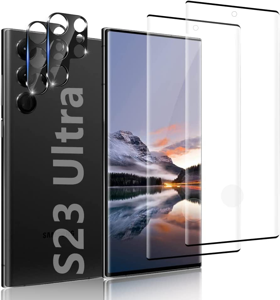 [2+2 Pack] Galaxy S20 Ultra Screen Protector and Camera Lens Protector,Fingerprint Unlock,3D Full Coverage,For Samsung Galaxy S20 Ultra (6.9 Inch) 9H Hardness Tempered Glass Screen Protector  OuYteu for Samsung Galaxy S23 Ultra (6.8 Inch)  