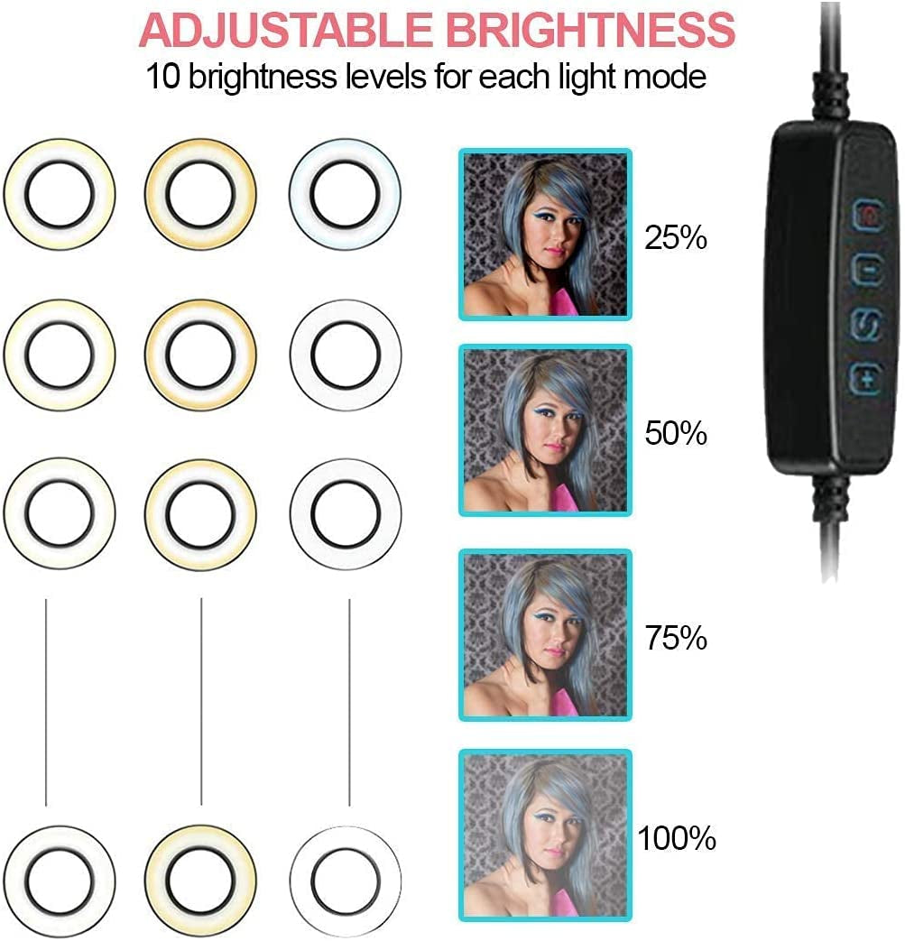 Aggels 3.5" LED Ring Light with Stand, Phone Holder, C-Clamp. Selfie Halo Light for Photography/Makeup/Streaming/Tiktok, Gooseneck 360° Rotation, 33 LED Levels, Compatible Ios & Android  AGG   