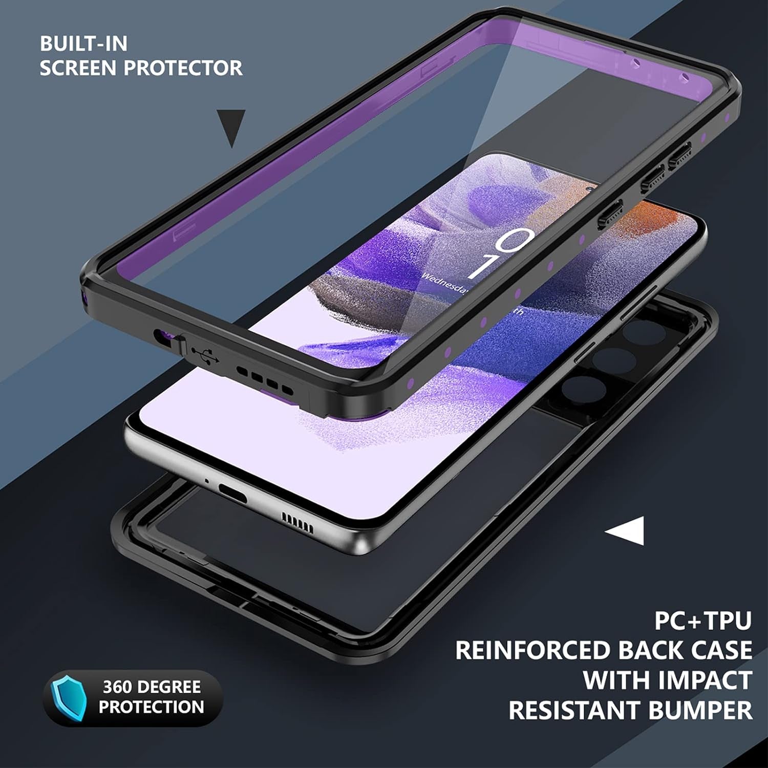 Oterkin Samsung Galaxy S21 Ultra Waterproof Case, Built-In Screen Protector, Dustproof Shockproof 360 Full Body, Purple  Oterkin   