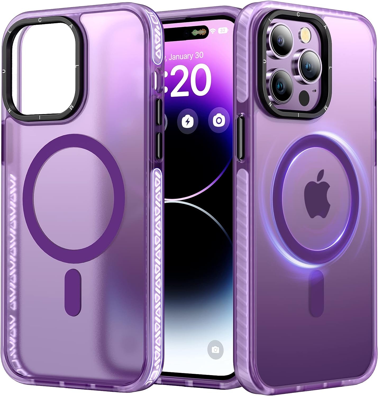 JUESHITUO for Iphone 14 Pro Max Case with Exclusive Buffer Belt [Military Protection&Full Camera Protection][Super Strong N52 Magnets][Liquid Silicone Feeling]Translucent Matte Back 6.7In(Matte Clear)  JUESHITUO B-Deep Purple  