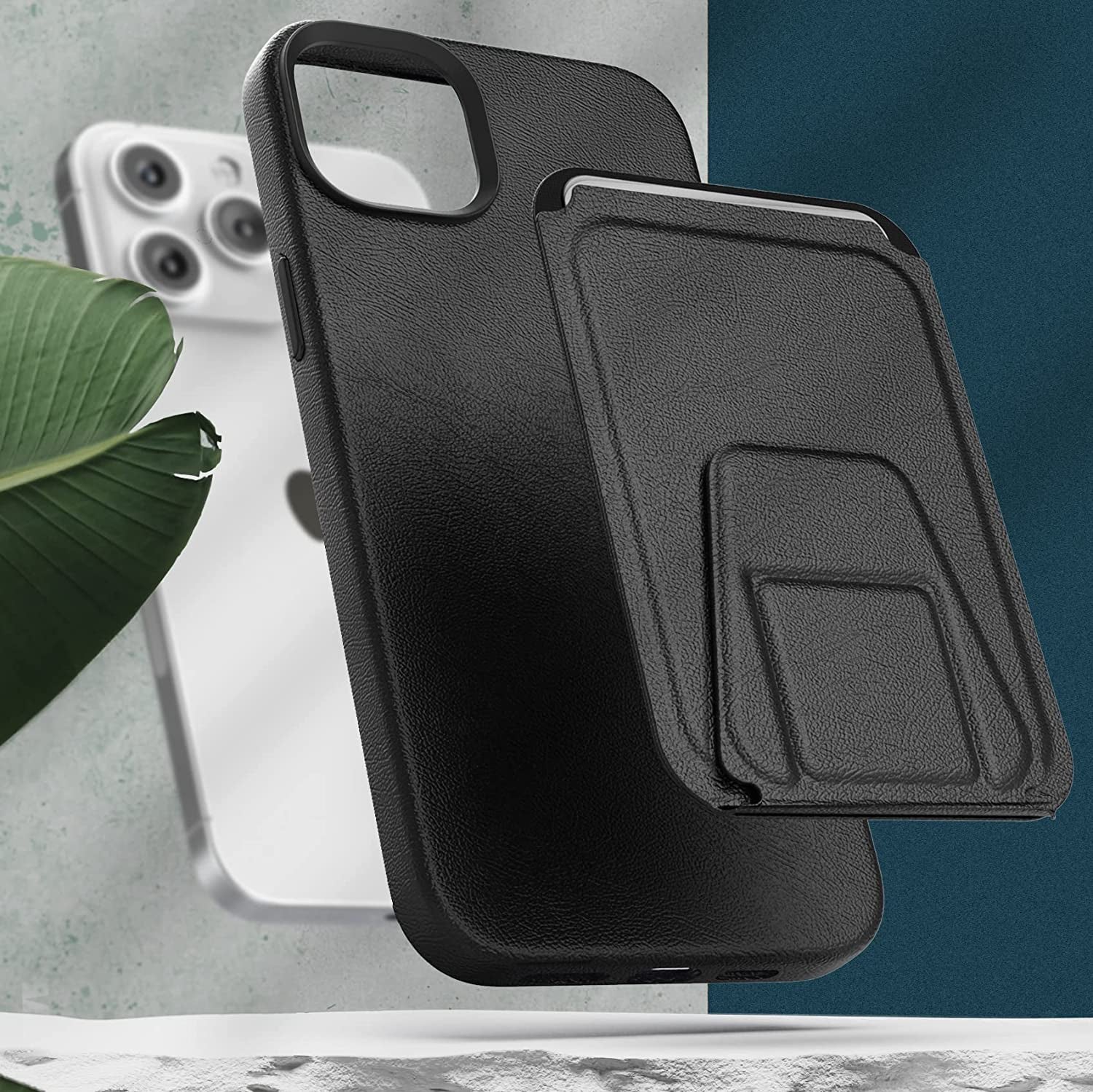 Encased MAG Case Wallet Set - Designed for Iphone 14 PRO Leather Case with Screen Protector and Card Holder W/Magnetic Kickstand (Compatible with Magsafe) Black  Encased   