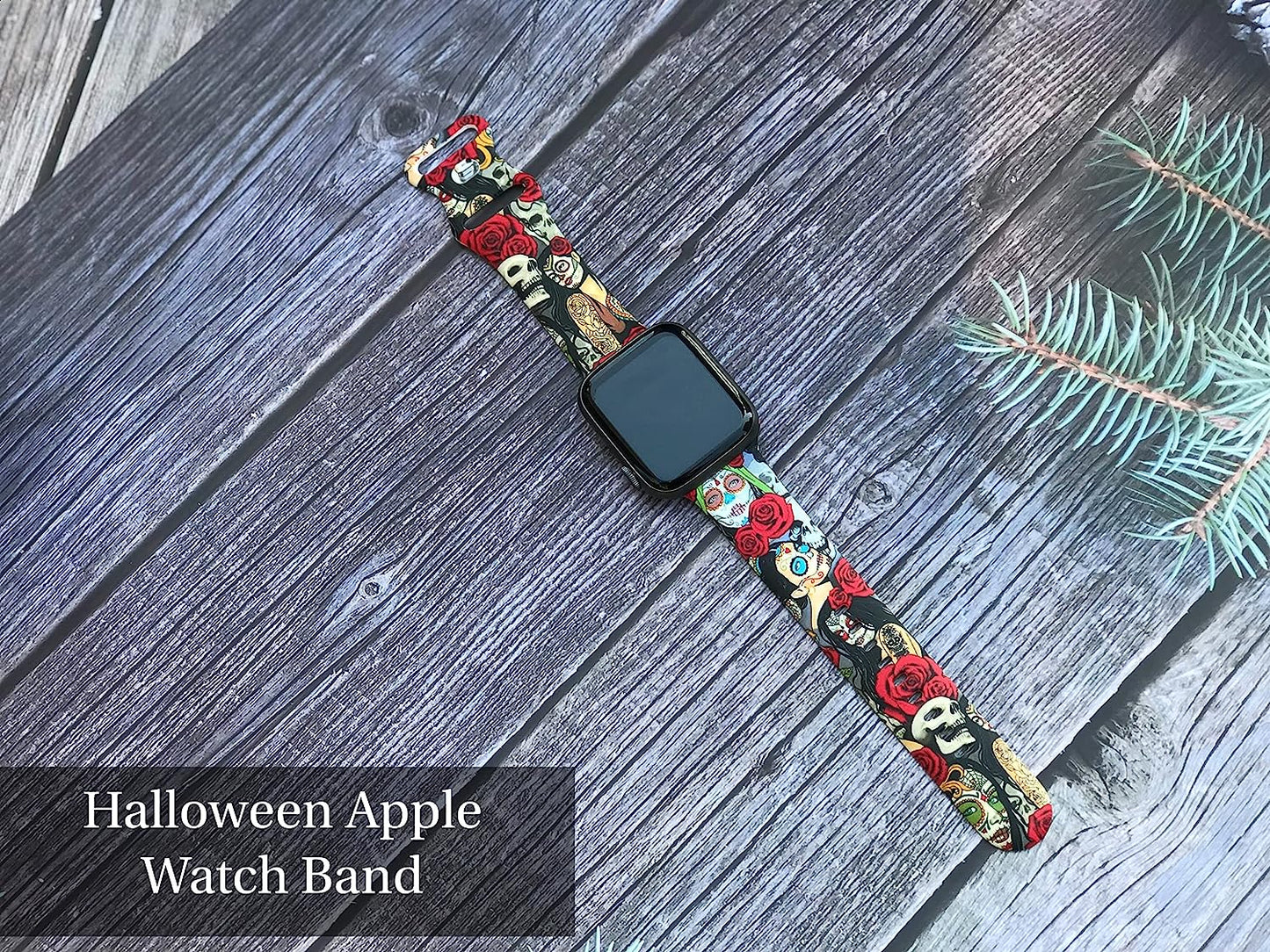 Halloween Watch Band Compatible with Apple Watch 38Mm 40Mm 41Mm 42Mm 44Mm 45Mm, Day of the Dead Decor Replacement Bands Silicone Wristbands Strap Compatible with All Iwatch Series  WANSENCE   
