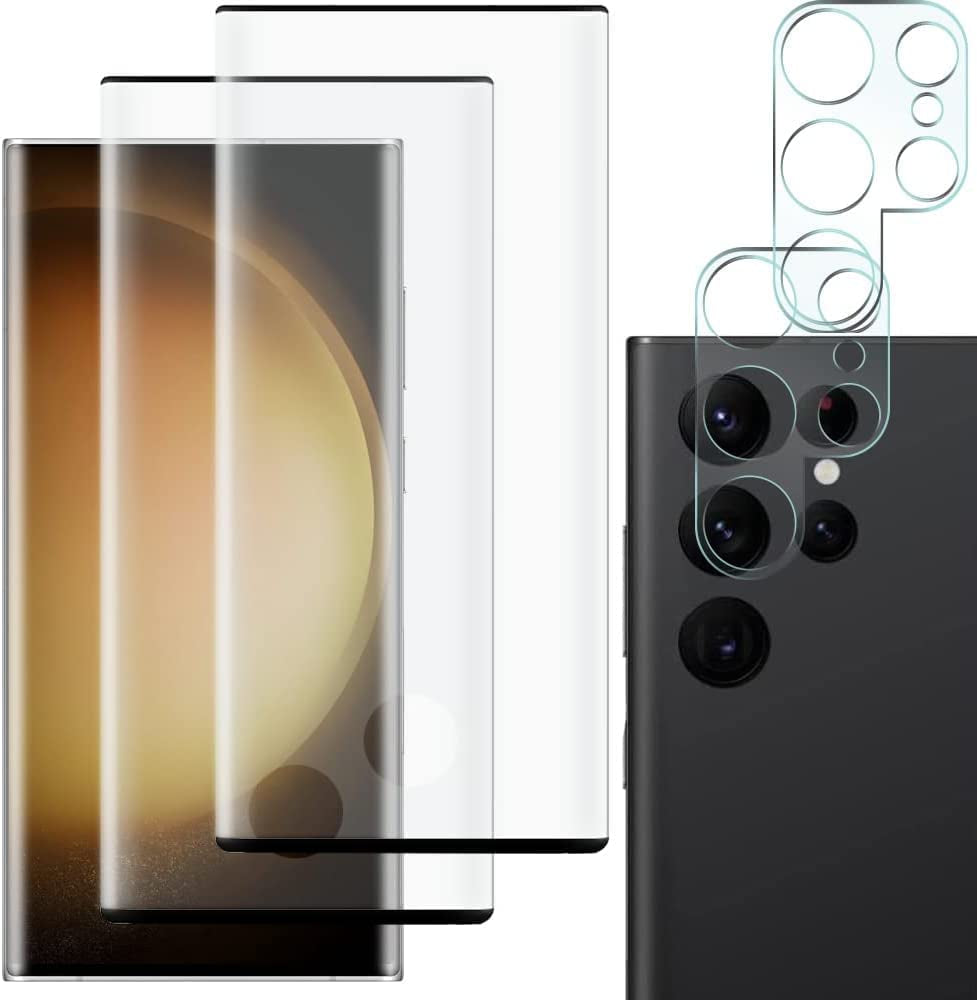 [2+2 Pack] Galaxy S23 Ultra Screen Protector Include 2 Pack Tempered Glass Screen Protector +2 Pack Tempered Glass Camera Lens Protector,9H Hardness,3D Curved,Touch Sensitive for Galaxy S23 Ultra 5G  UIYTRAESTING   