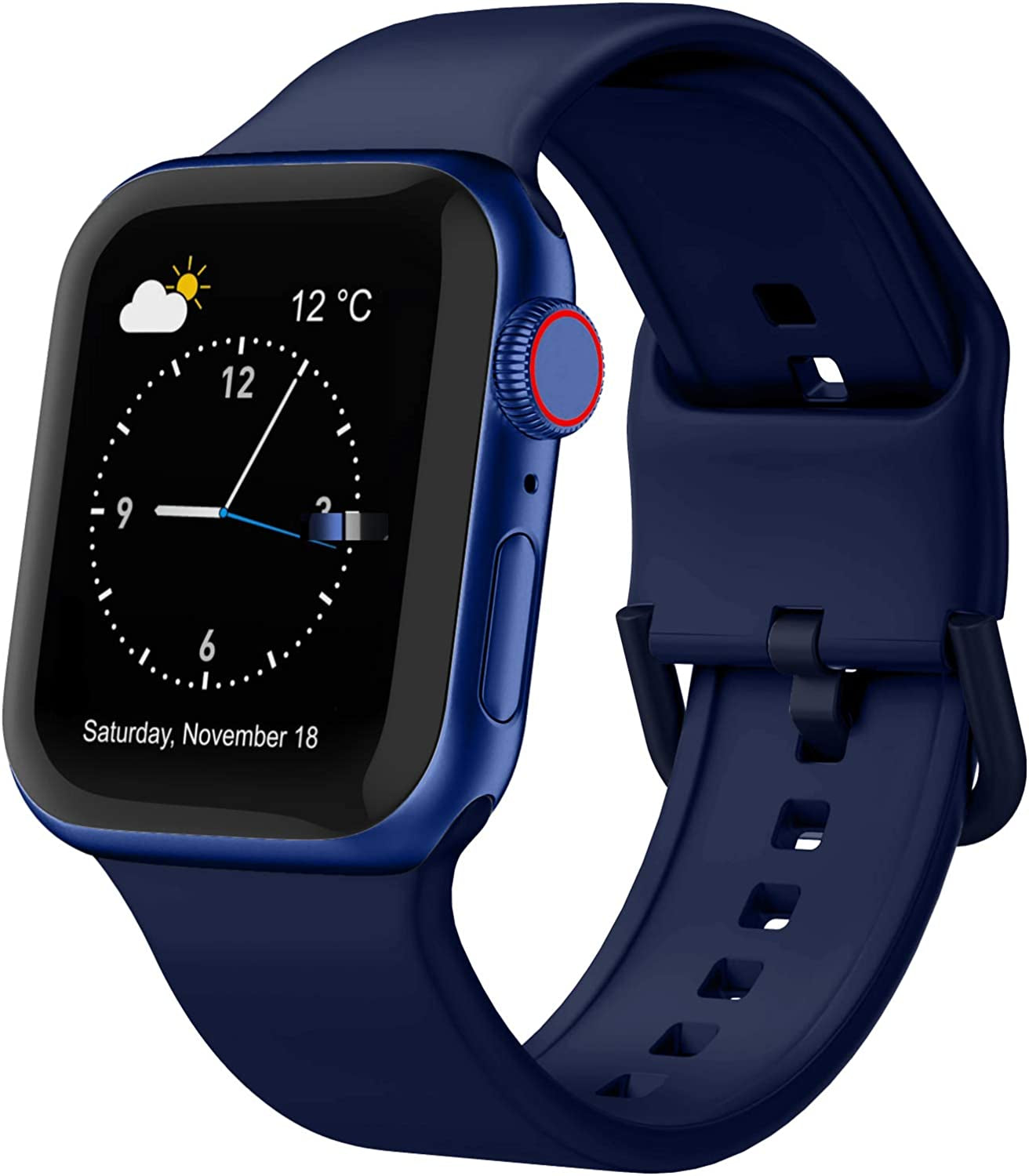 Sport Band Compatible with Apple Watch Bands 49Mm 45Mm 44Mm 42Mm 41Mm 40Mm 38Mm, Soft Silicone Wristbands Replacement Strap with Classic Clasp for Iwatch Series SE 8 7 6 5 4 3 2 1 Ultra for Women Men  Recoppa Midnight Blue 42mm/44mm/45mm/49mm 