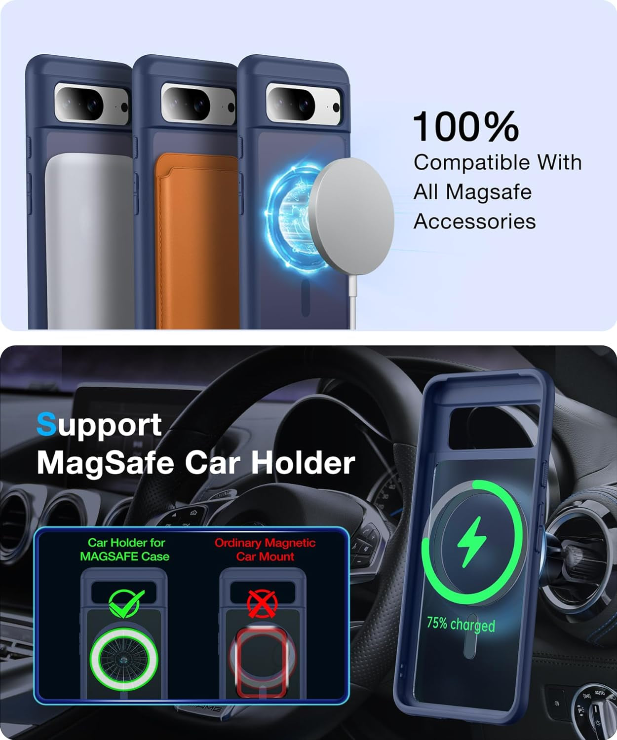 [NO.1 Magnetic] for Google Pixel 8 Case Compatible with Magsafe [Translucent Matte] [Anti-Fingerprint] [Military Shockproof] Slim Hard Case with Soft Silicone Bumper for Pixel 8 Cover 6.2”, Blue  FNDMIL   
